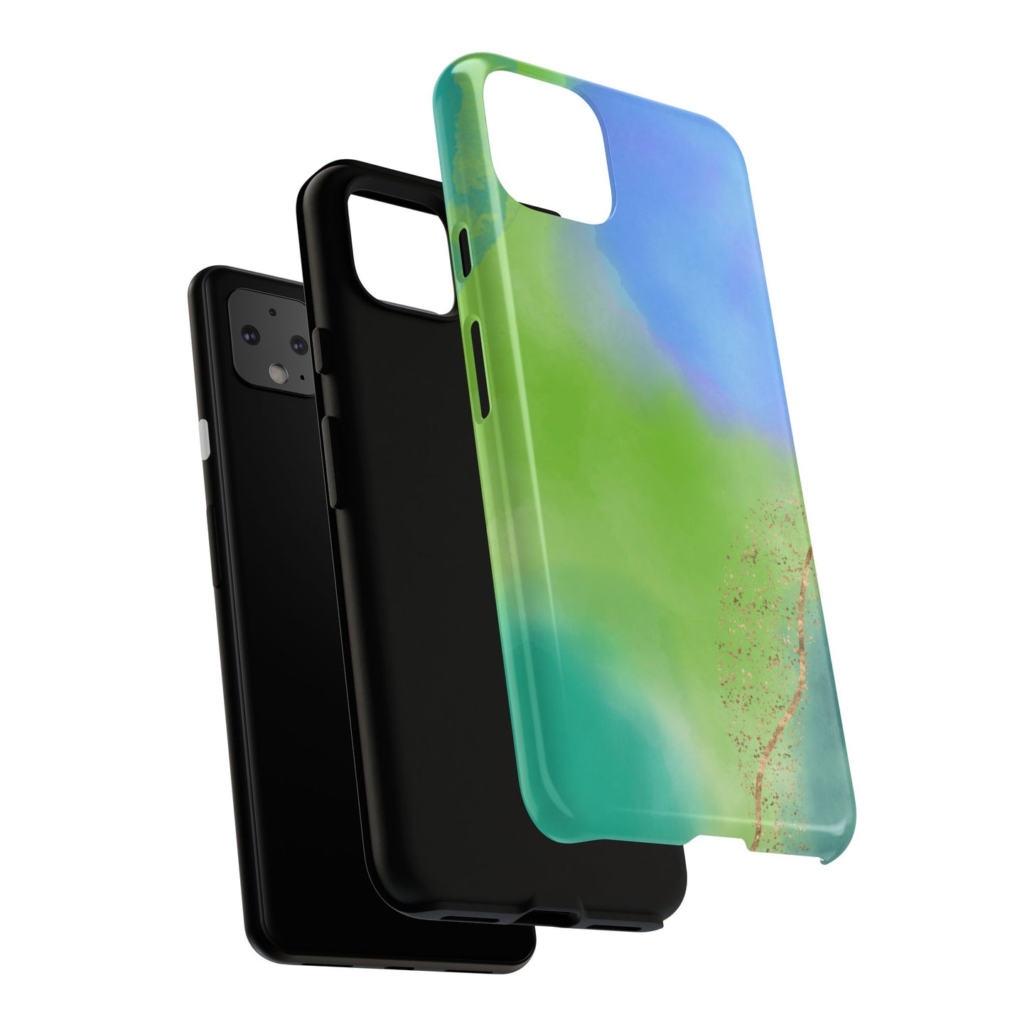 Artistic Tough Phone Case – Vibrant Green and Blue Abstract Design