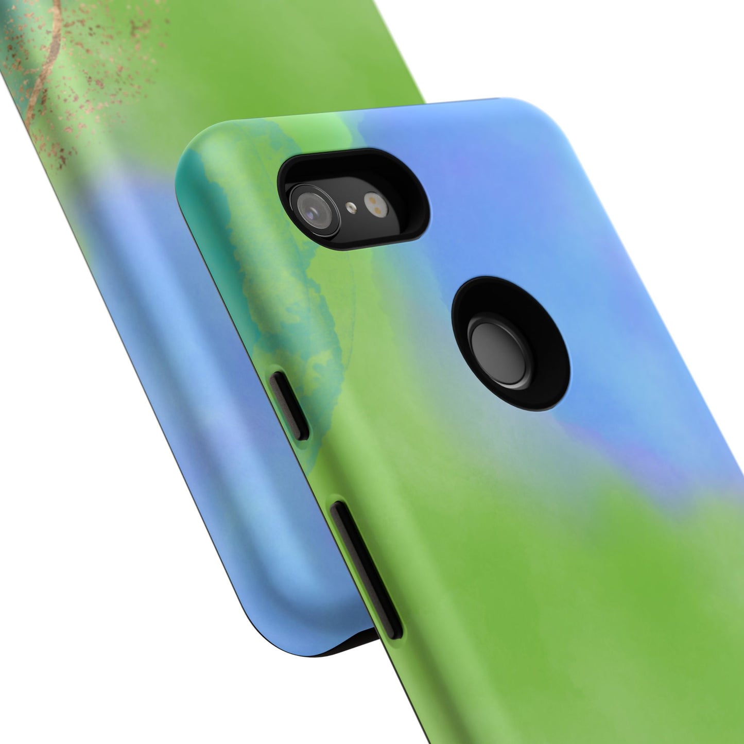 Artistic Tough Phone Case – Vibrant Green and Blue Abstract Design