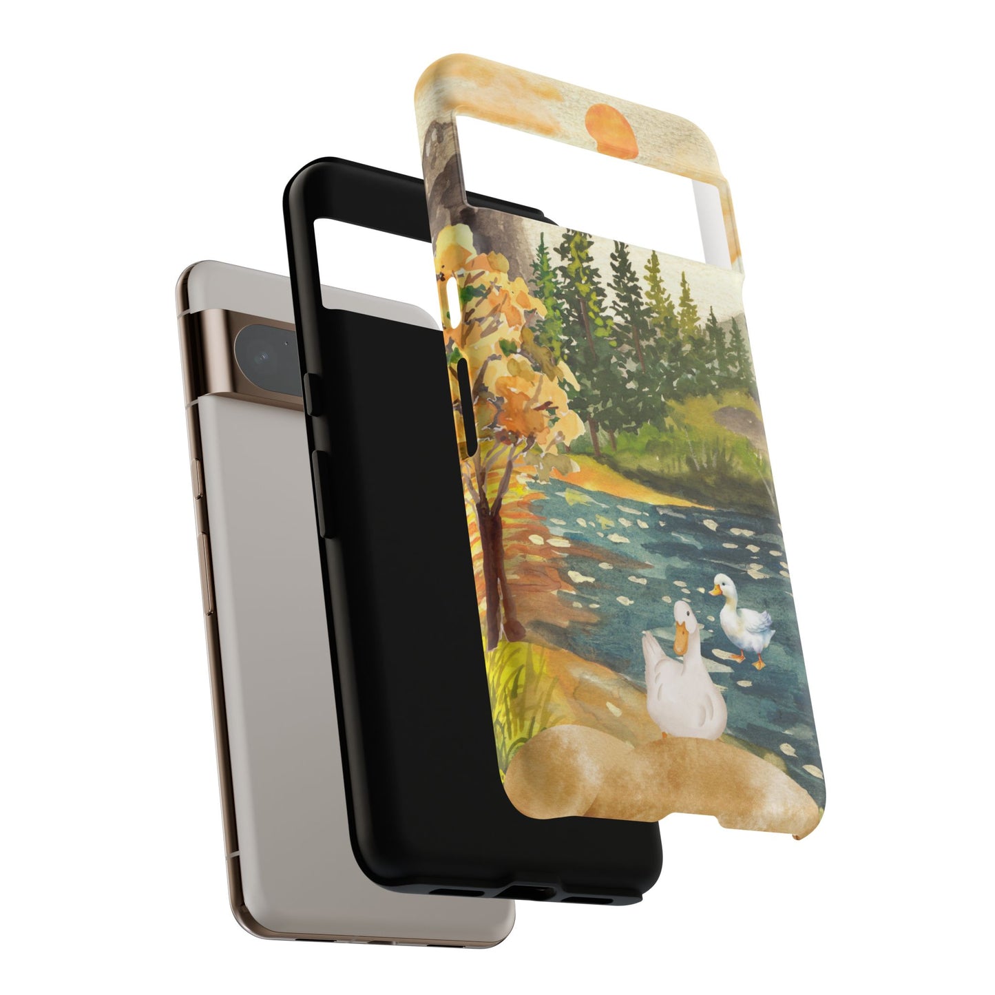 Artistic Phone Case with Ducks and Nature Scene