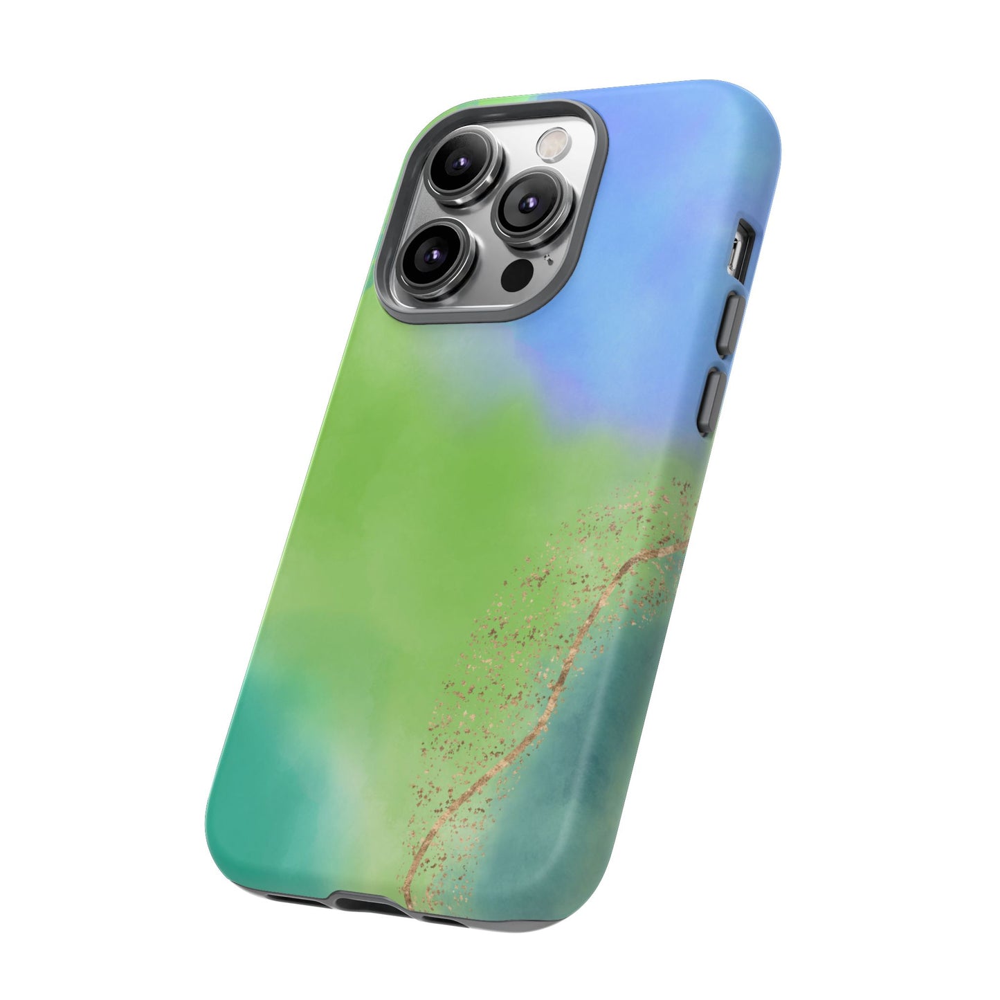 Artistic Tough Phone Case – Vibrant Green and Blue Abstract Design