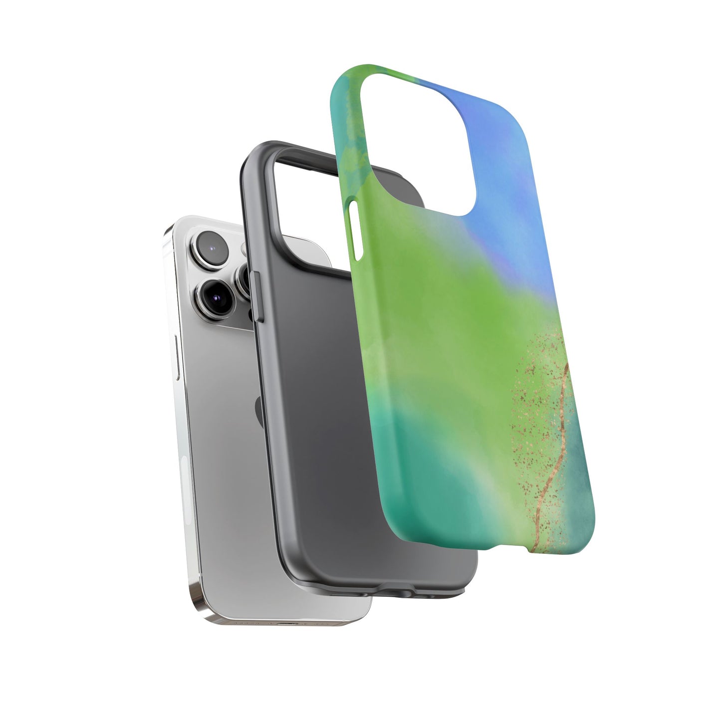 Artistic Tough Phone Case – Vibrant Green and Blue Abstract Design