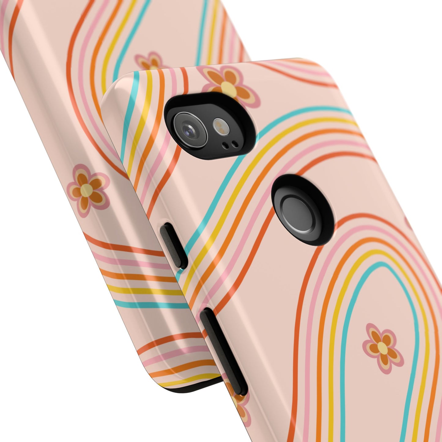 Retro Rainbow Phone Case - Tough & Stylish Floral Design