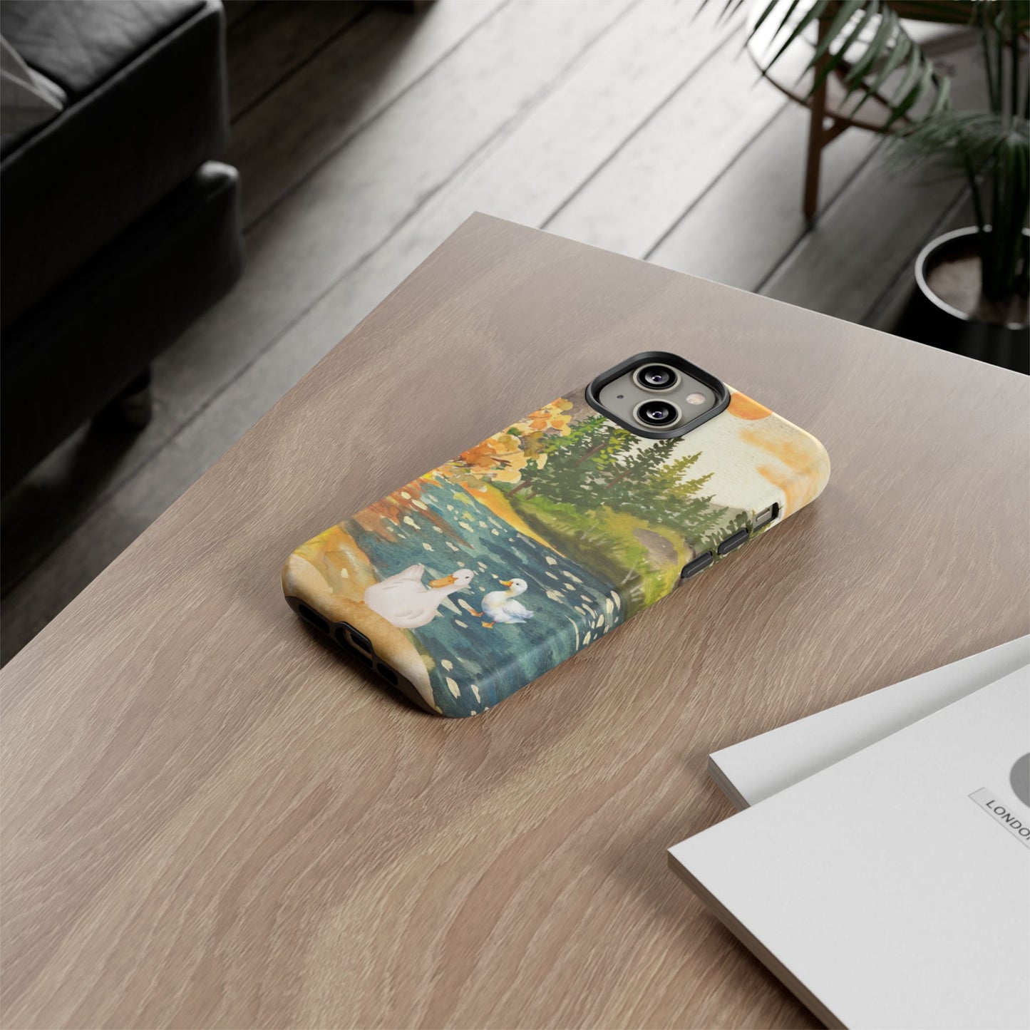 Artistic Phone Case with Ducks and Nature Scene