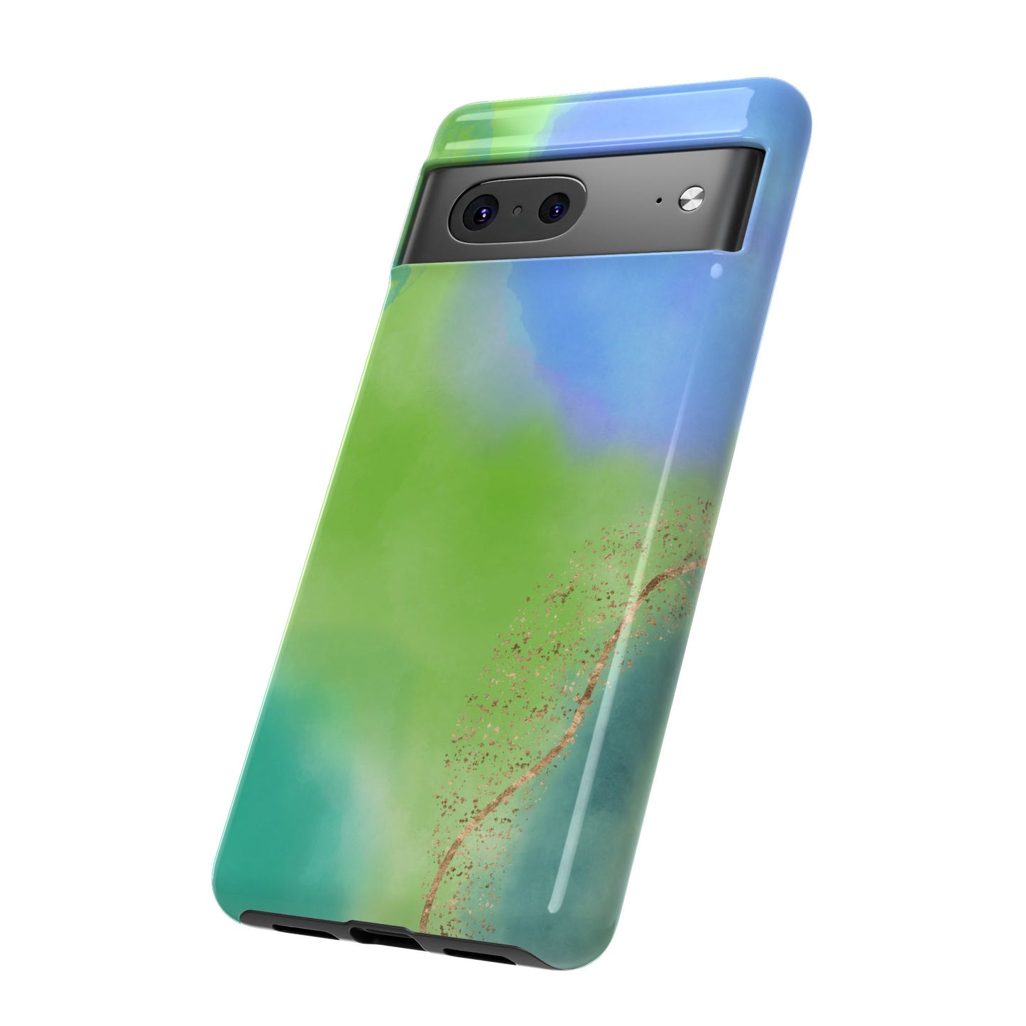 Artistic Tough Phone Case – Vibrant Green and Blue Abstract Design