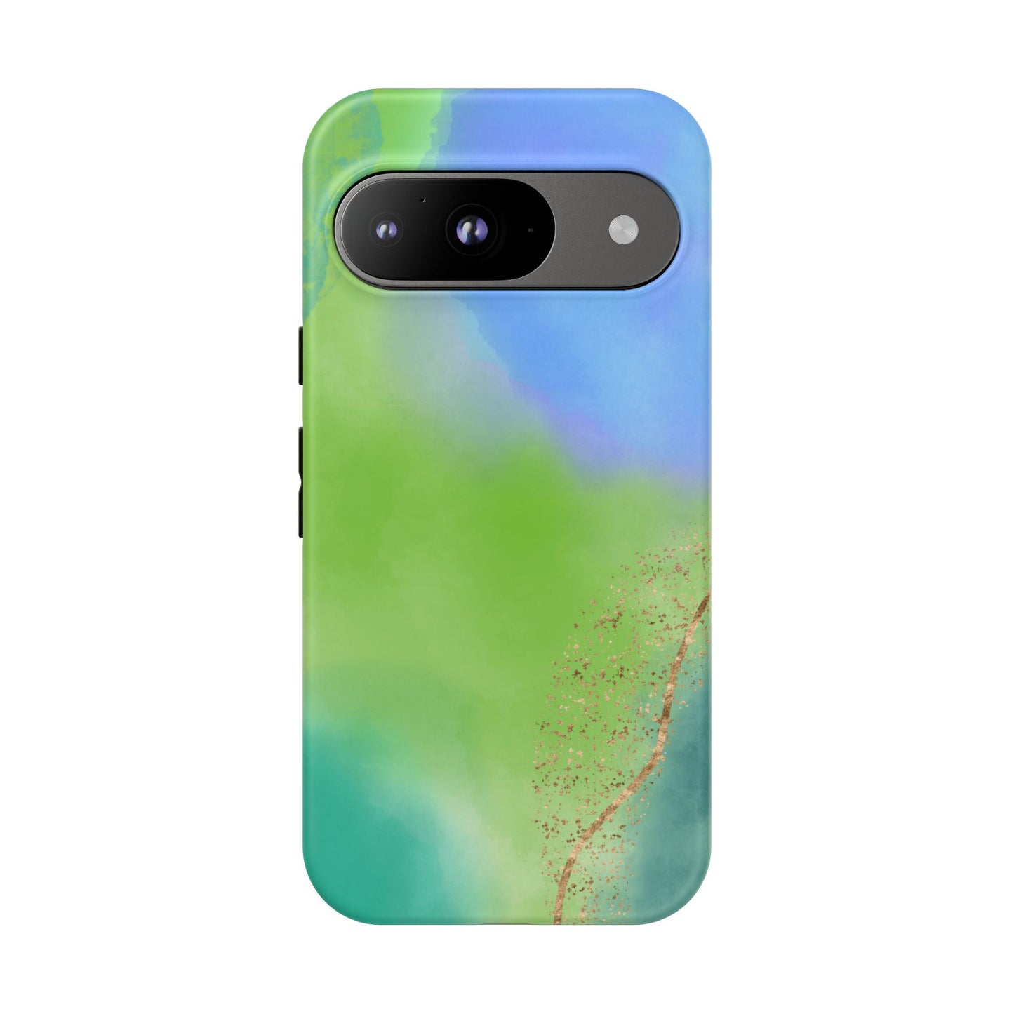 Artistic Tough Phone Case – Vibrant Green and Blue Abstract Design