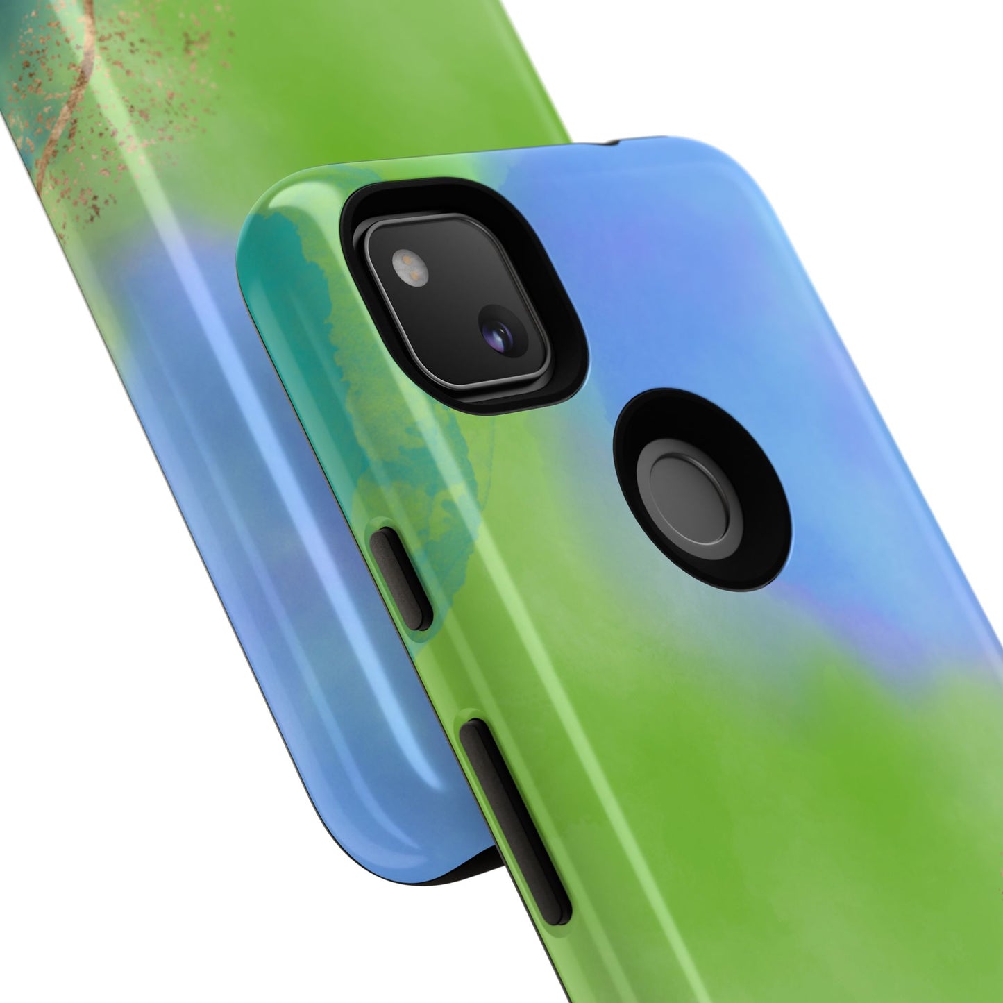 Artistic Tough Phone Case – Vibrant Green and Blue Abstract Design