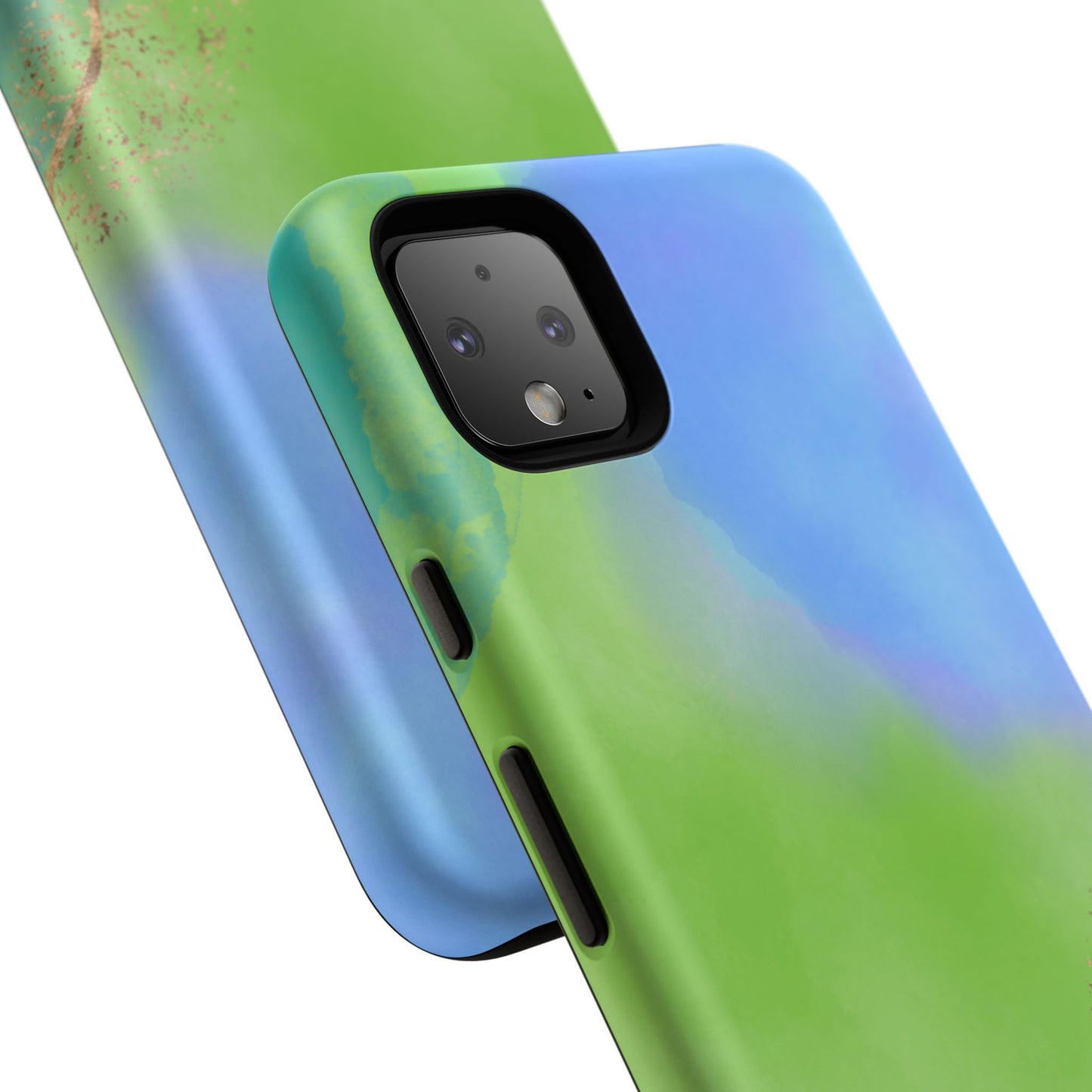 Artistic Tough Phone Case – Vibrant Green and Blue Abstract Design