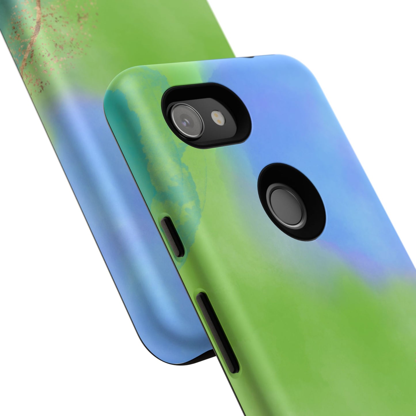 Artistic Tough Phone Case – Vibrant Green and Blue Abstract Design