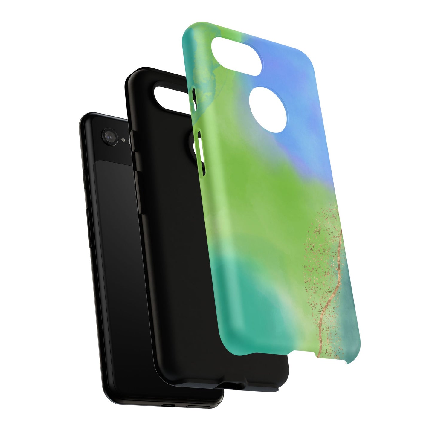 Artistic Tough Phone Case – Vibrant Green and Blue Abstract Design