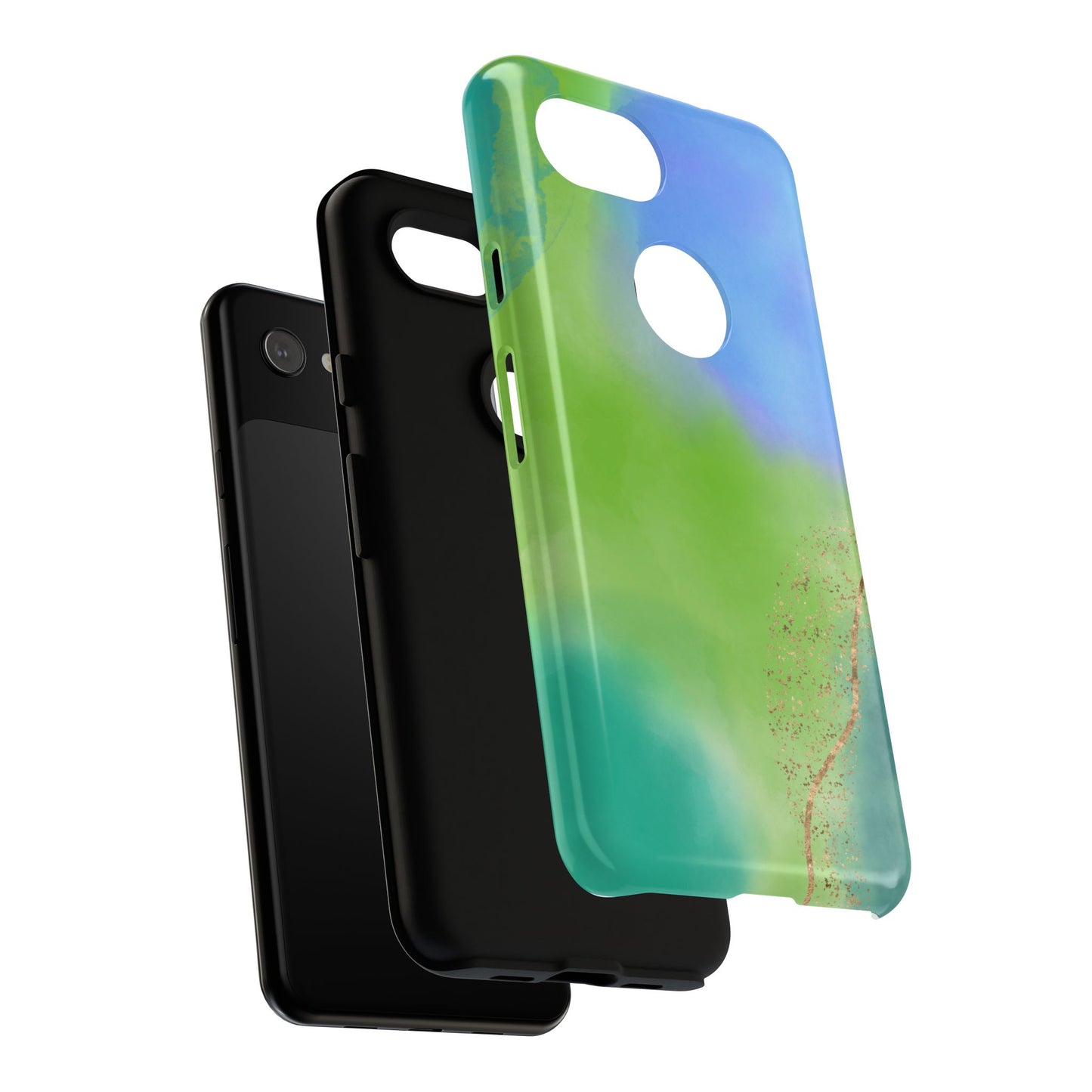 Artistic Tough Phone Case – Vibrant Green and Blue Abstract Design