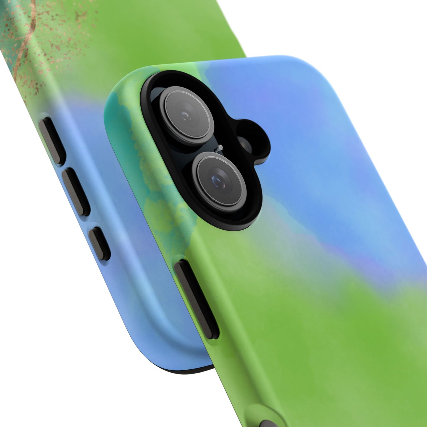 Artistic Tough Phone Case – Vibrant Green and Blue Abstract Design