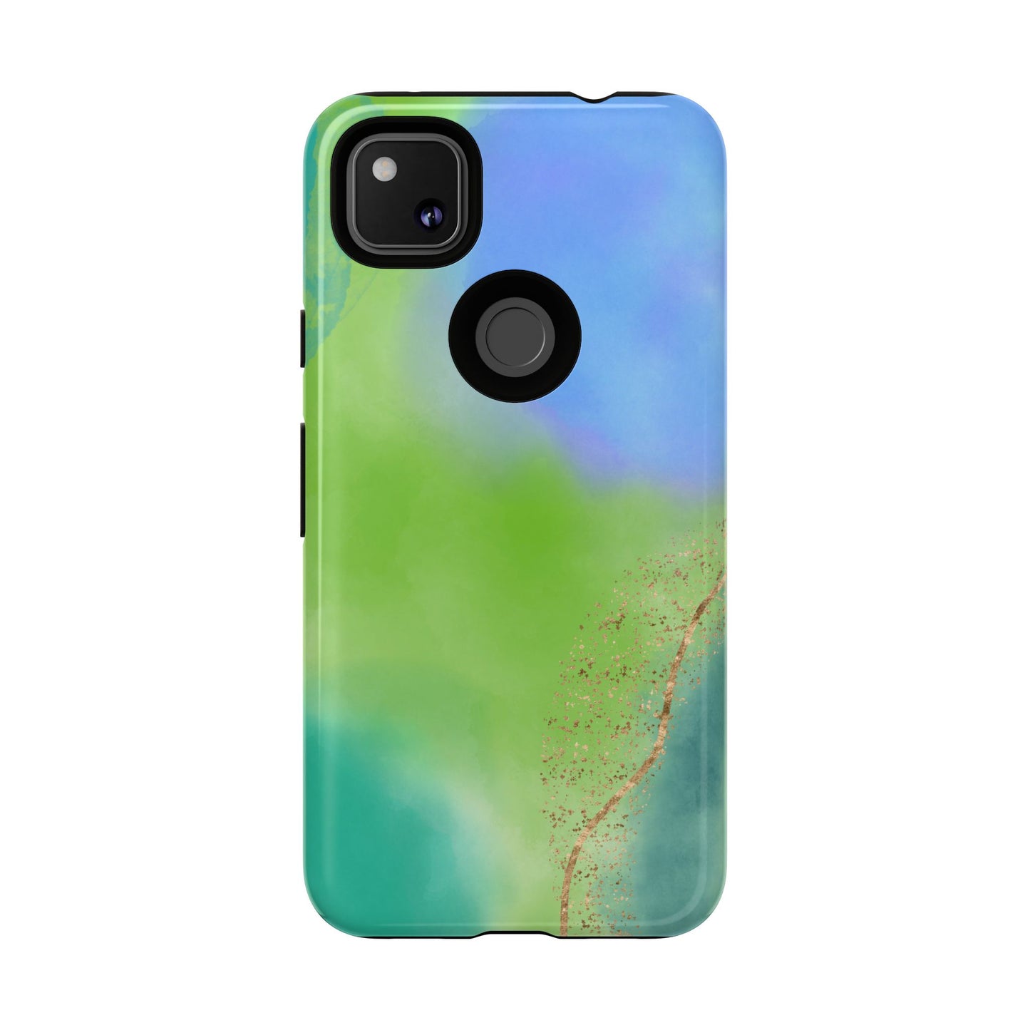 Artistic Tough Phone Case – Vibrant Green and Blue Abstract Design