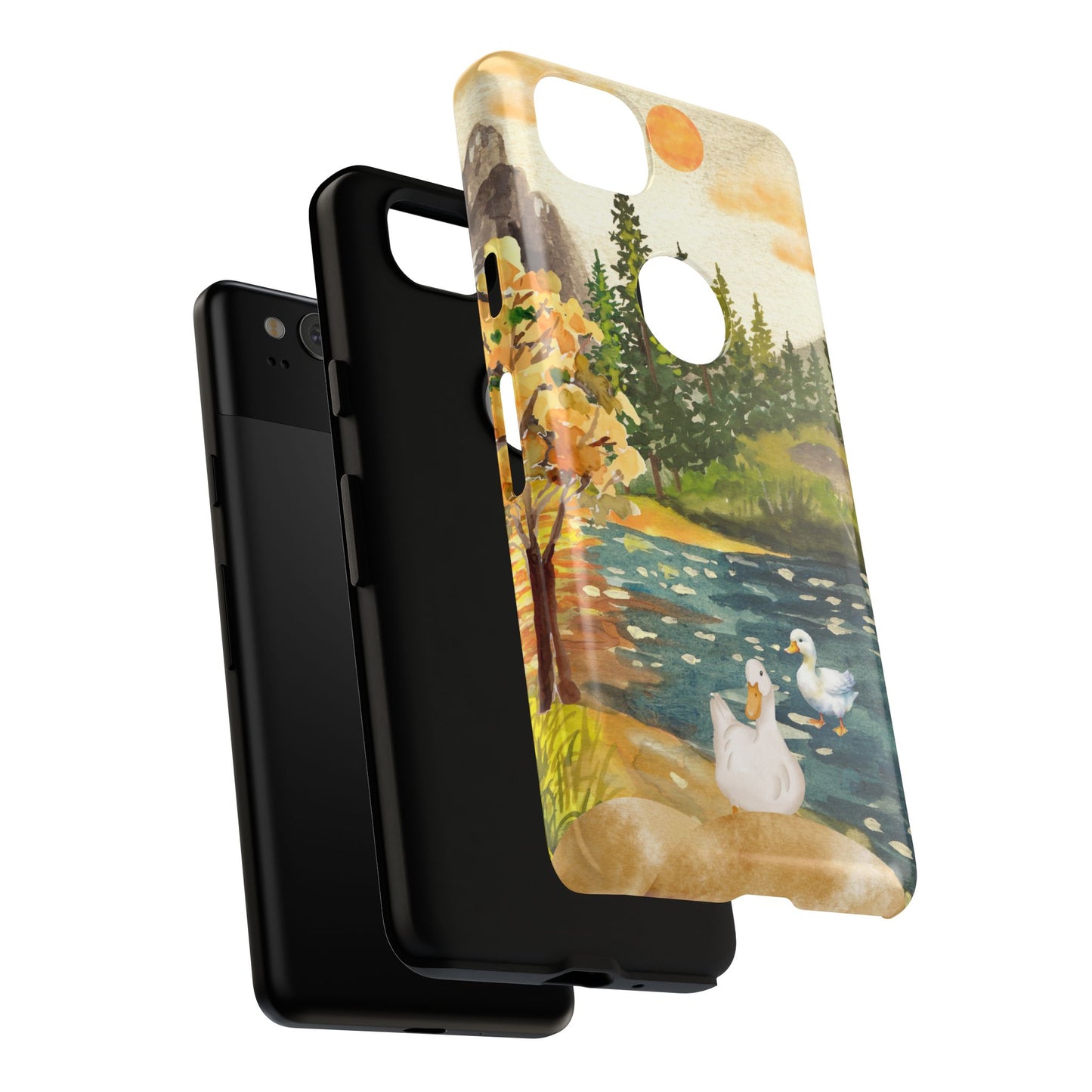 Artistic Phone Case with Ducks and Nature Scene