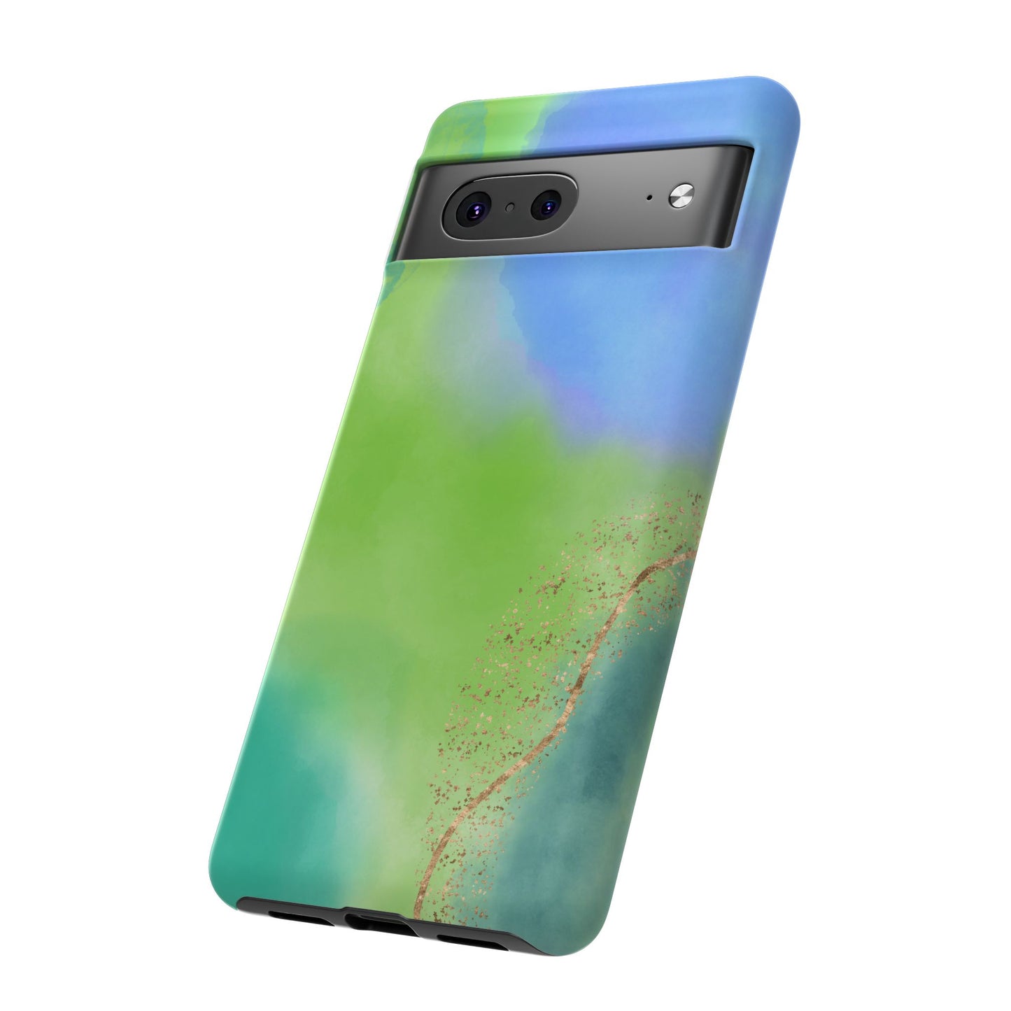 Artistic Tough Phone Case – Vibrant Green and Blue Abstract Design