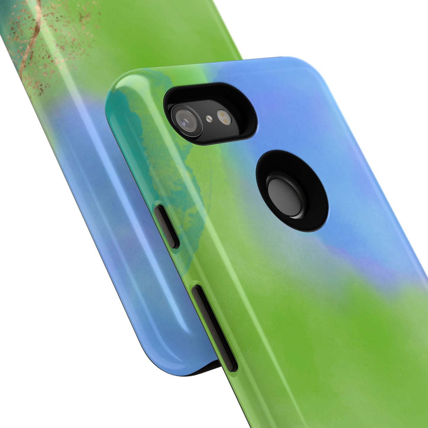Artistic Tough Phone Case – Vibrant Green and Blue Abstract Design