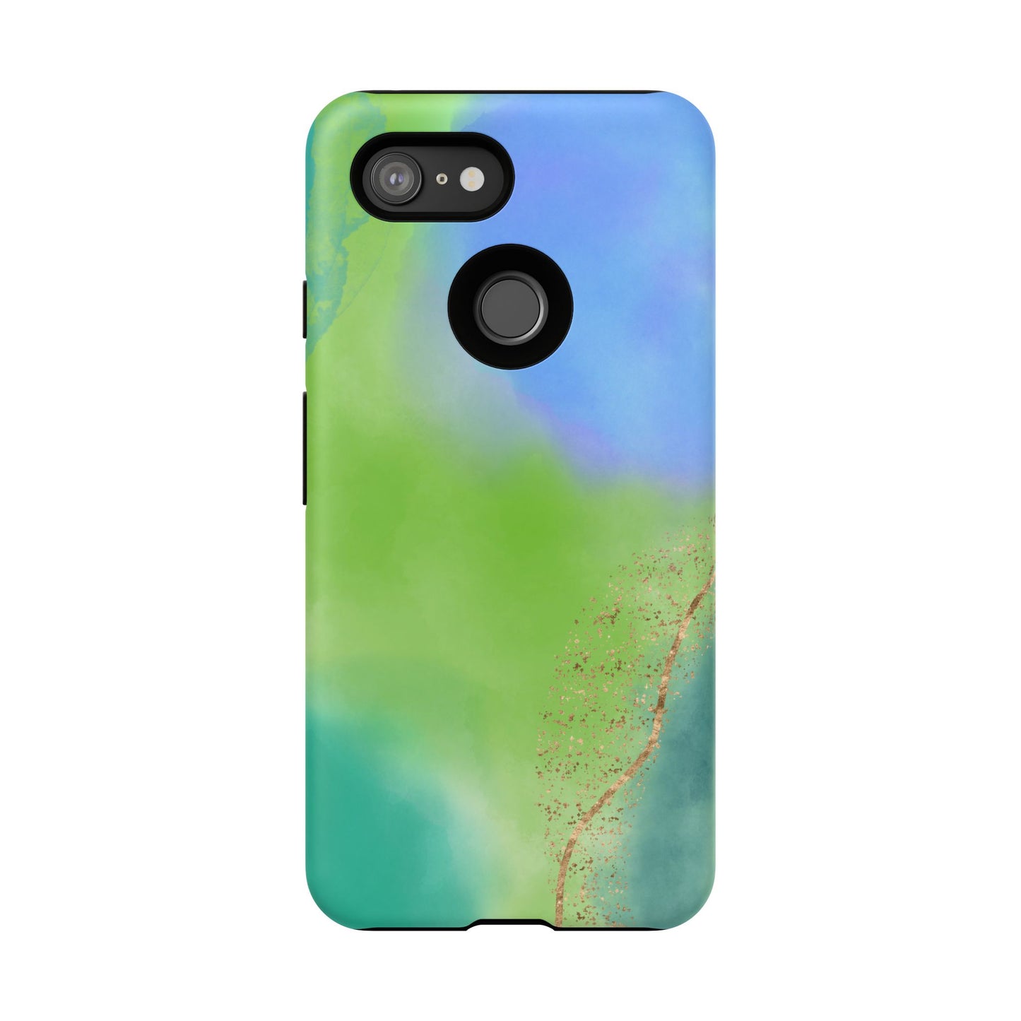 Artistic Tough Phone Case – Vibrant Green and Blue Abstract Design