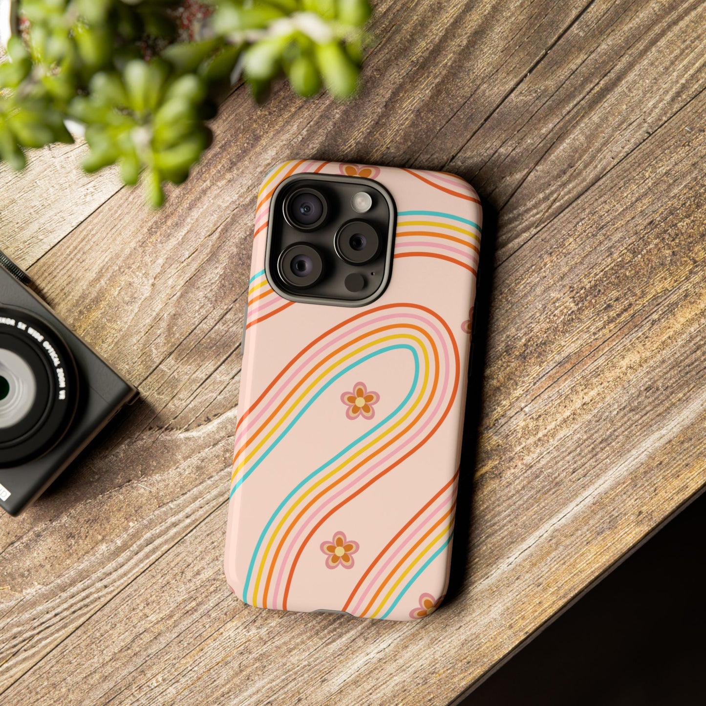 Retro Rainbow Phone Case - Tough & Stylish Floral Design