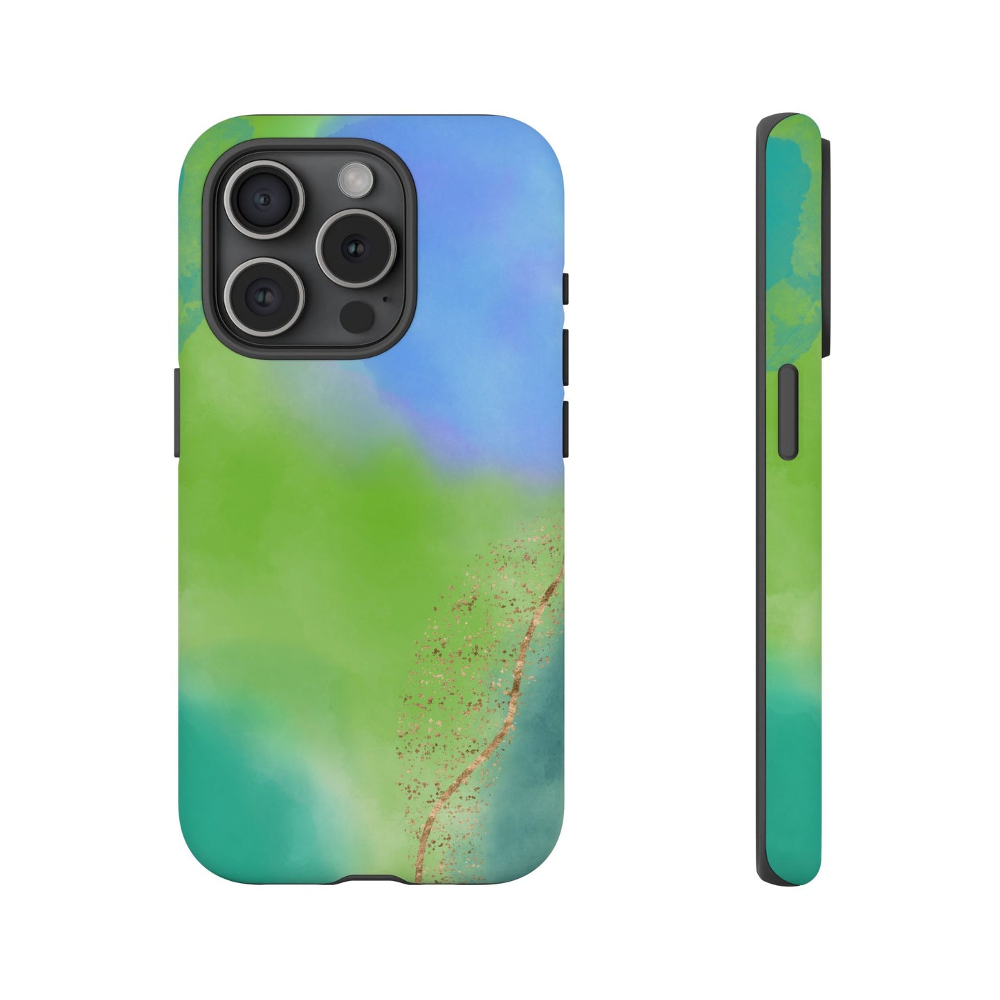 Artistic Tough Phone Case – Vibrant Green and Blue Abstract Design