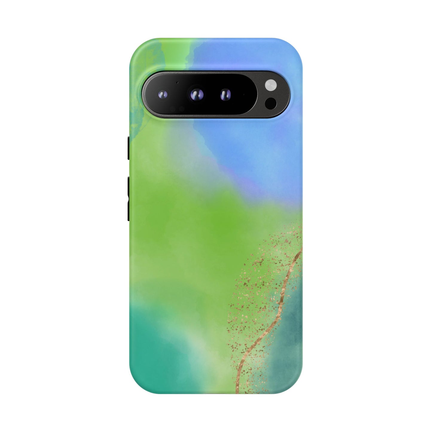 Artistic Tough Phone Case – Vibrant Green and Blue Abstract Design