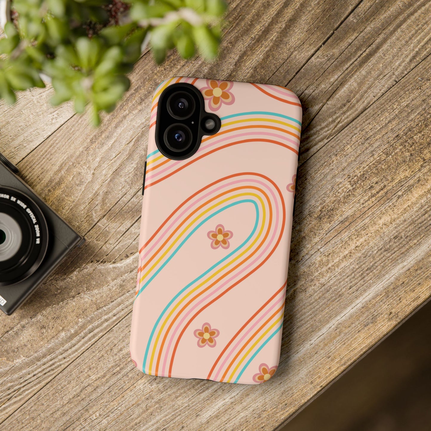 Retro Rainbow Phone Case - Tough & Stylish Floral Design