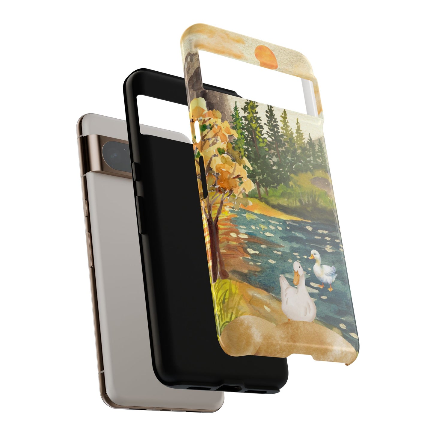 Artistic Phone Case with Ducks and Nature Scene