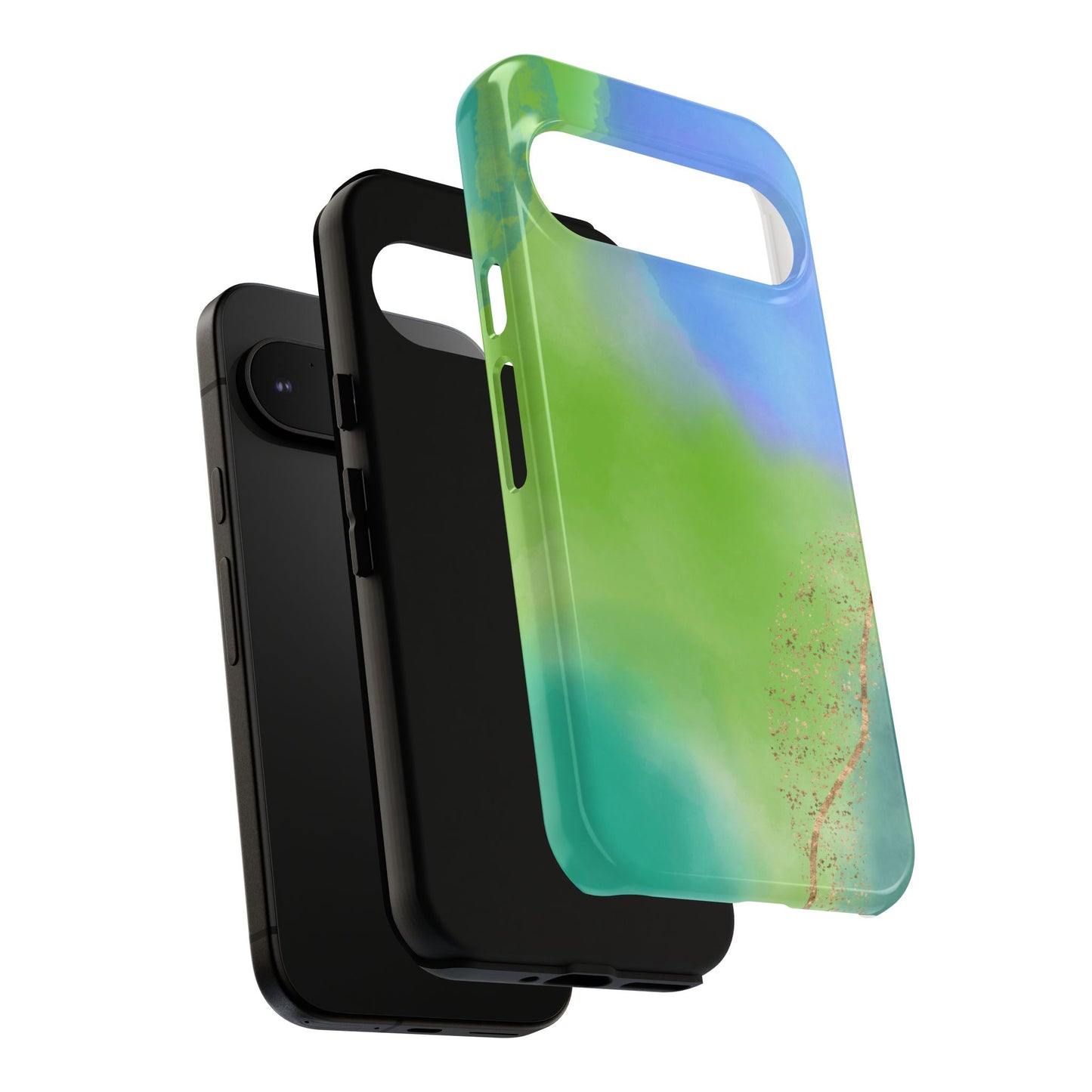 Artistic Tough Phone Case – Vibrant Green and Blue Abstract Design