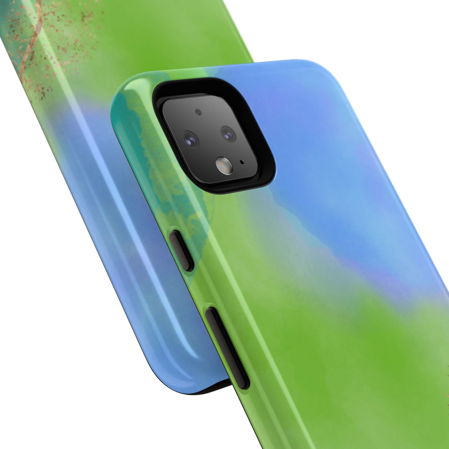 Artistic Tough Phone Case – Vibrant Green and Blue Abstract Design