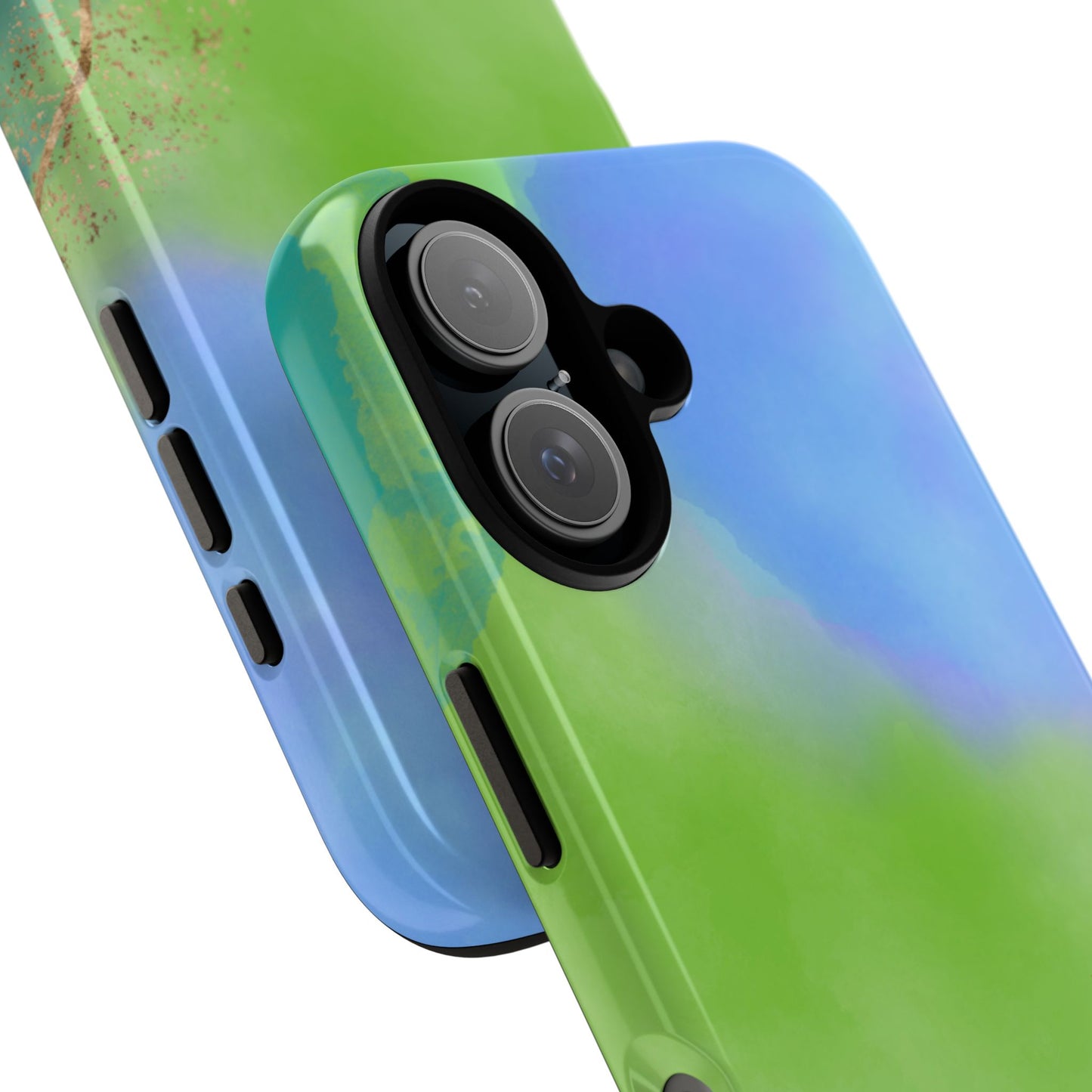 Artistic Tough Phone Case – Vibrant Green and Blue Abstract Design