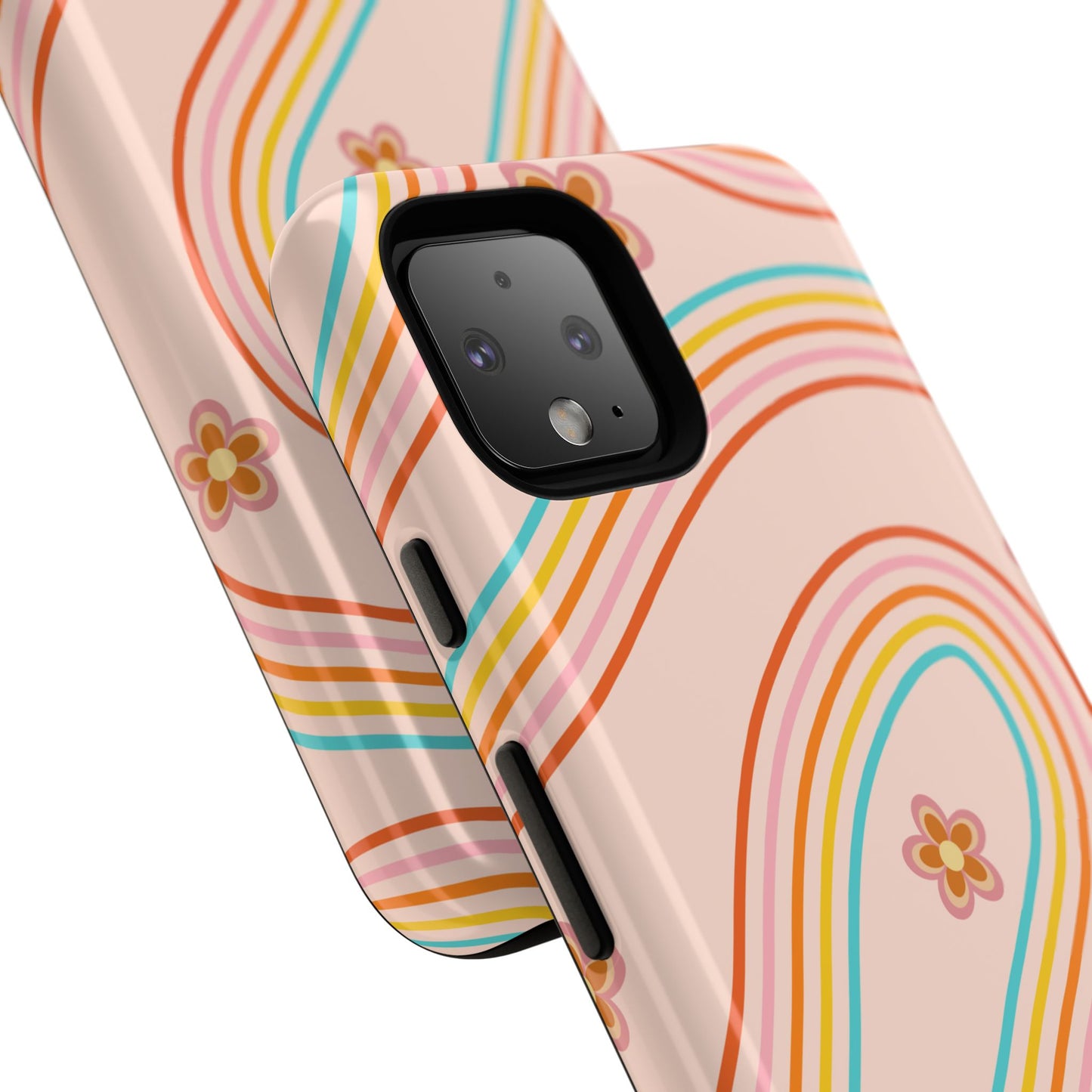 Retro Rainbow Phone Case - Tough & Stylish Floral Design