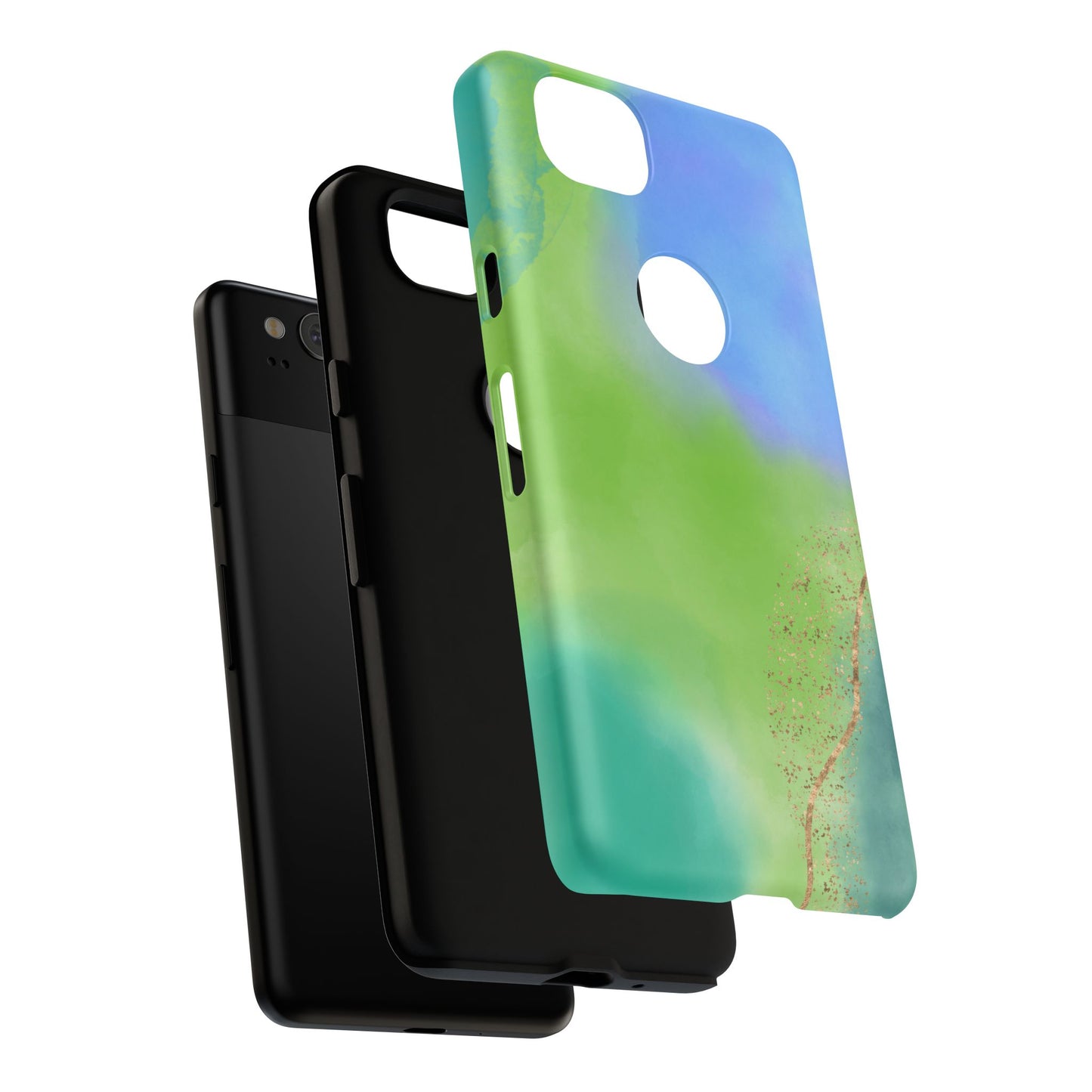 Artistic Tough Phone Case – Vibrant Green and Blue Abstract Design