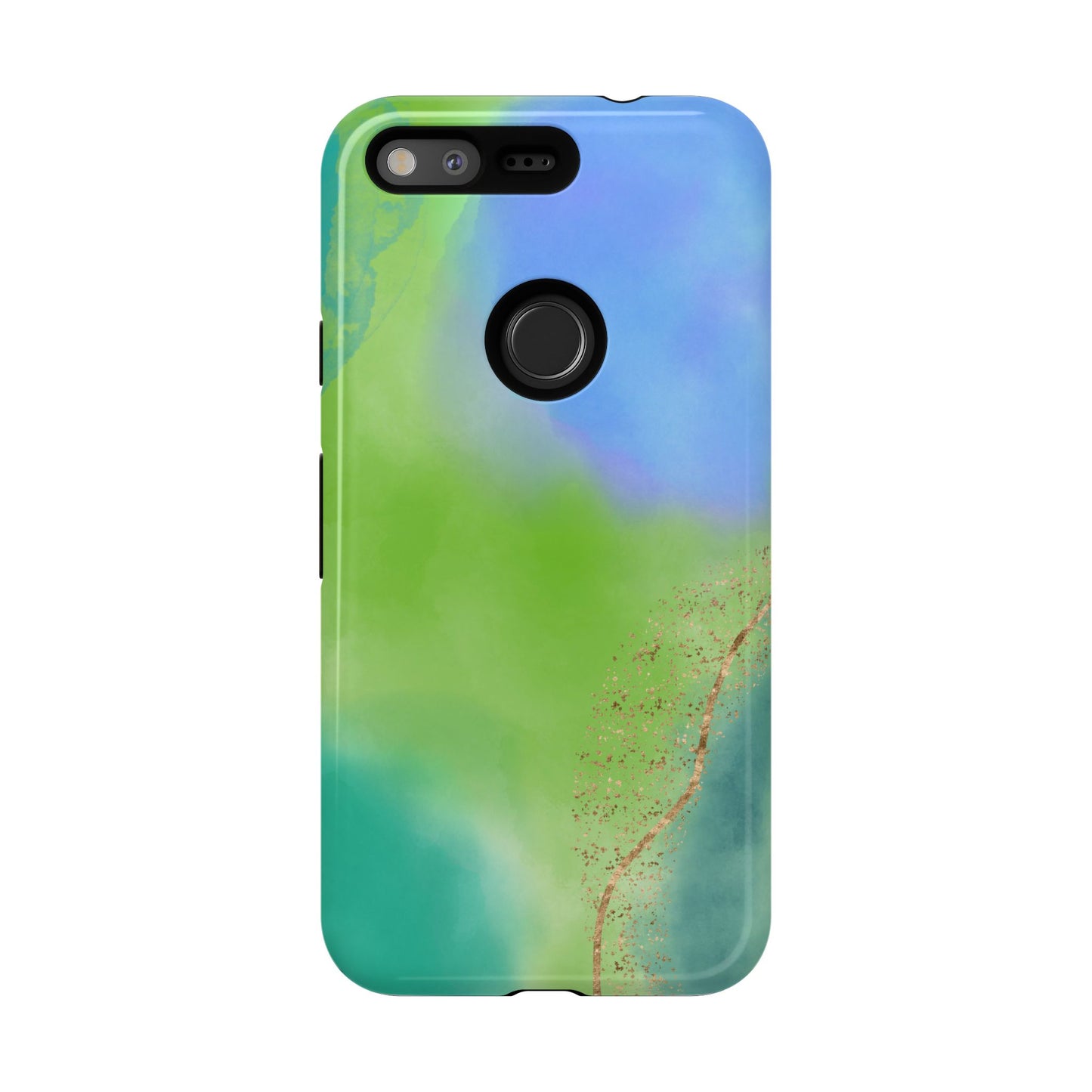 Artistic Tough Phone Case – Vibrant Green and Blue Abstract Design