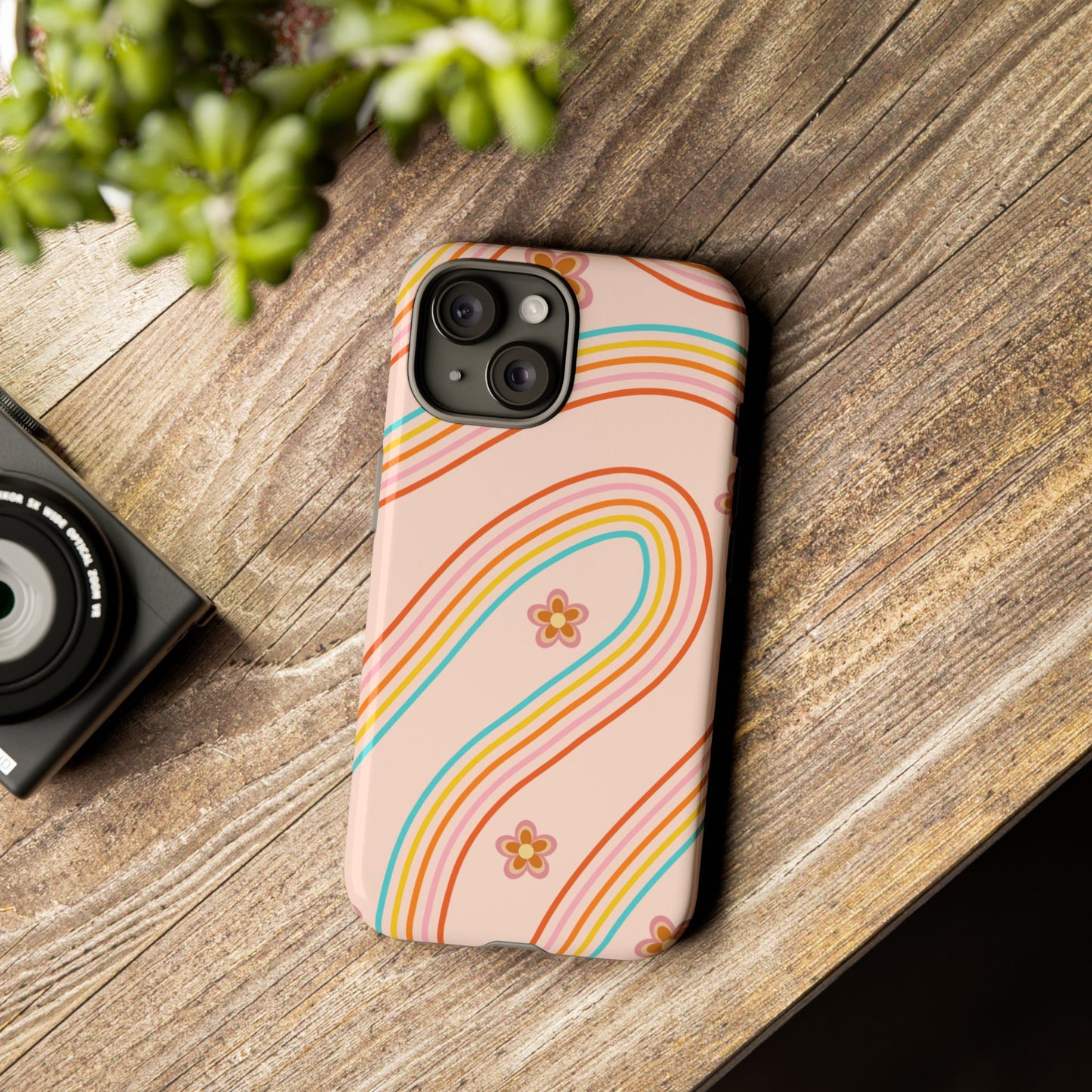 Retro Rainbow Phone Case - Tough & Stylish Floral Design