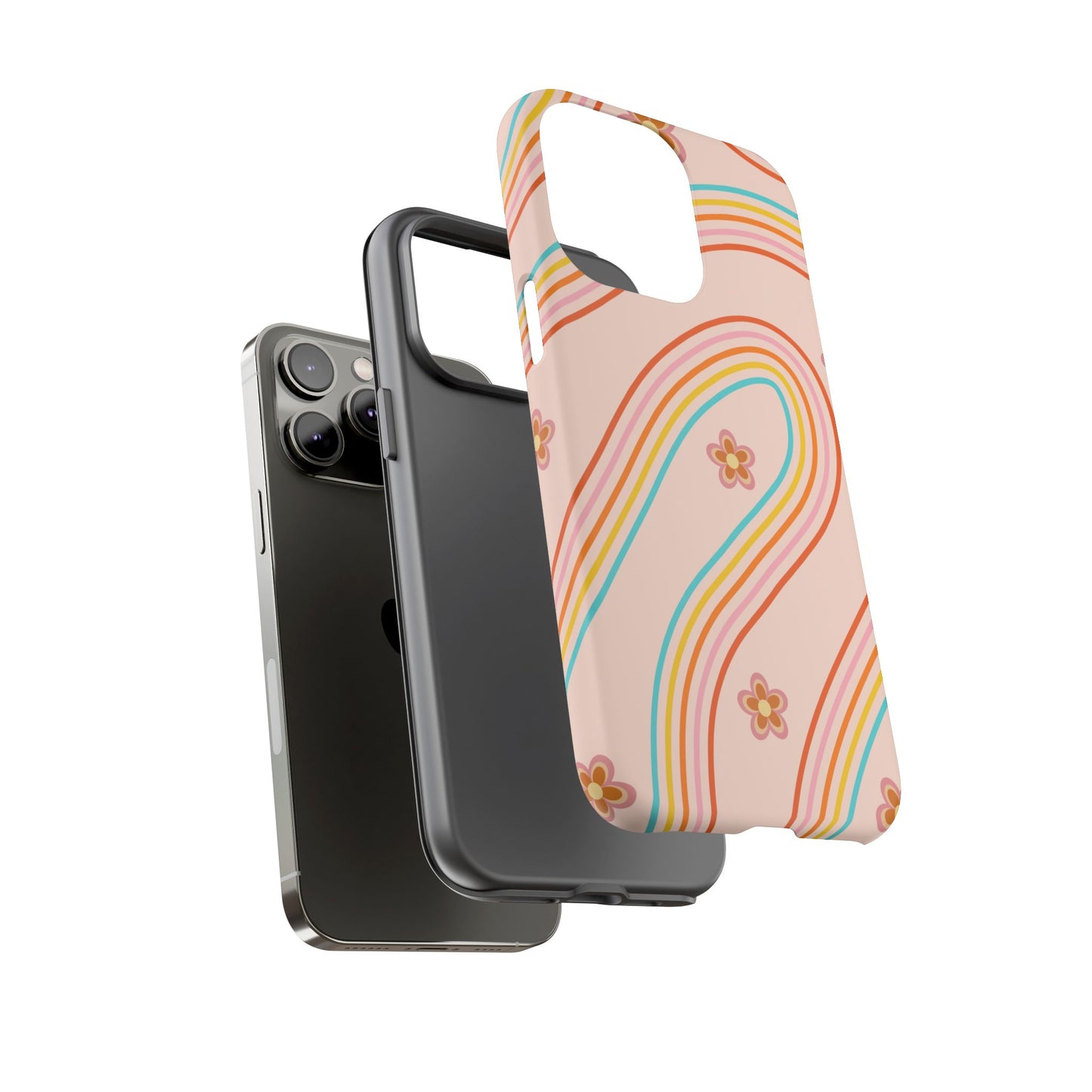 Retro Rainbow Phone Case - Tough & Stylish Floral Design