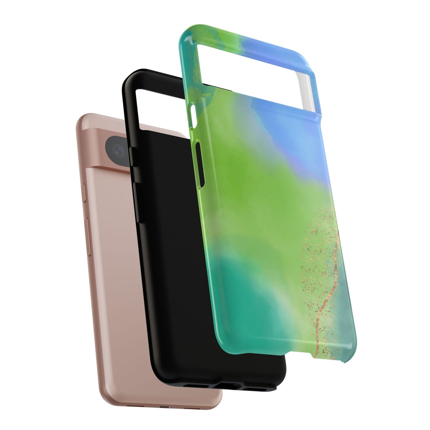 Artistic Tough Phone Case – Vibrant Green and Blue Abstract Design
