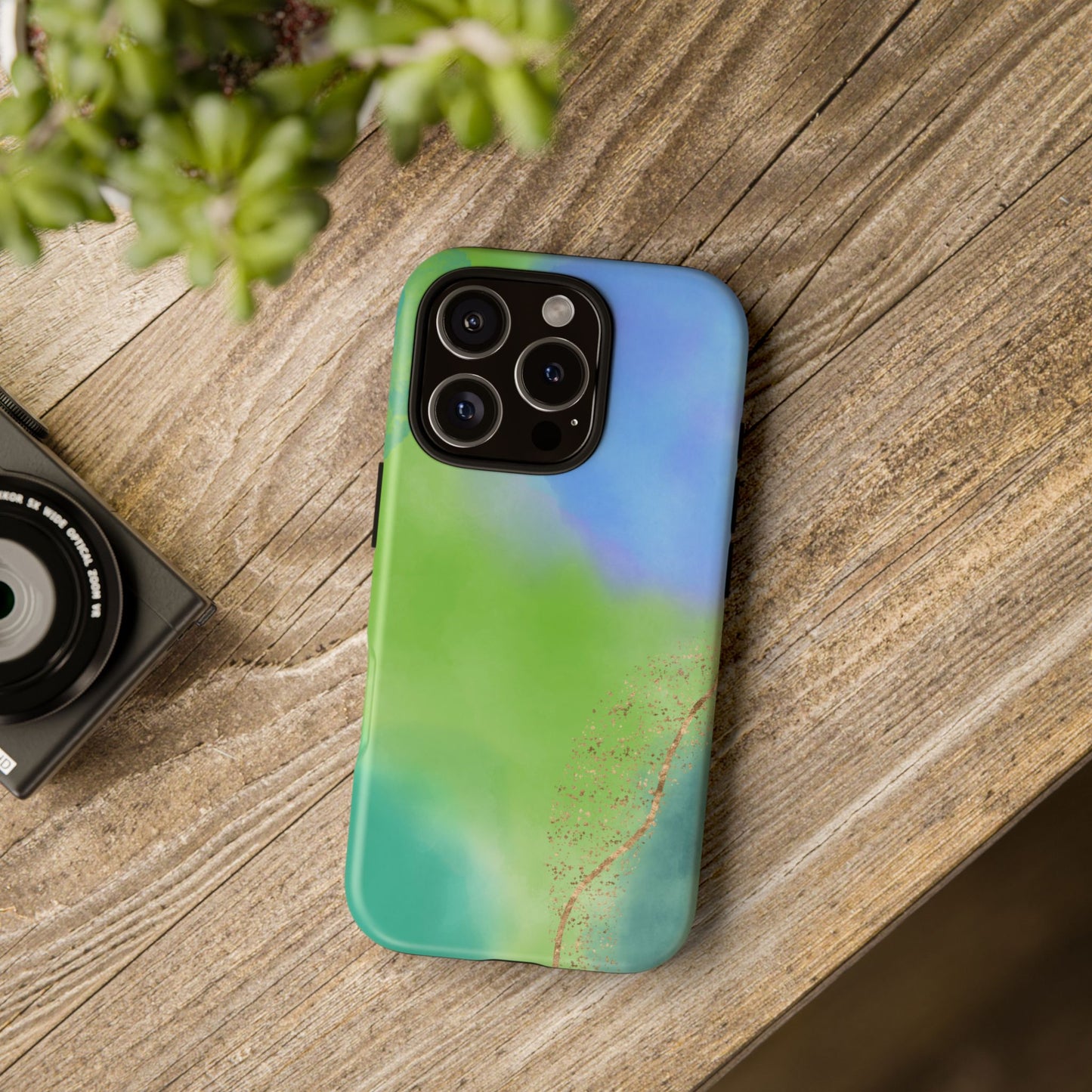 Artistic Tough Phone Case – Vibrant Green and Blue Abstract Design
