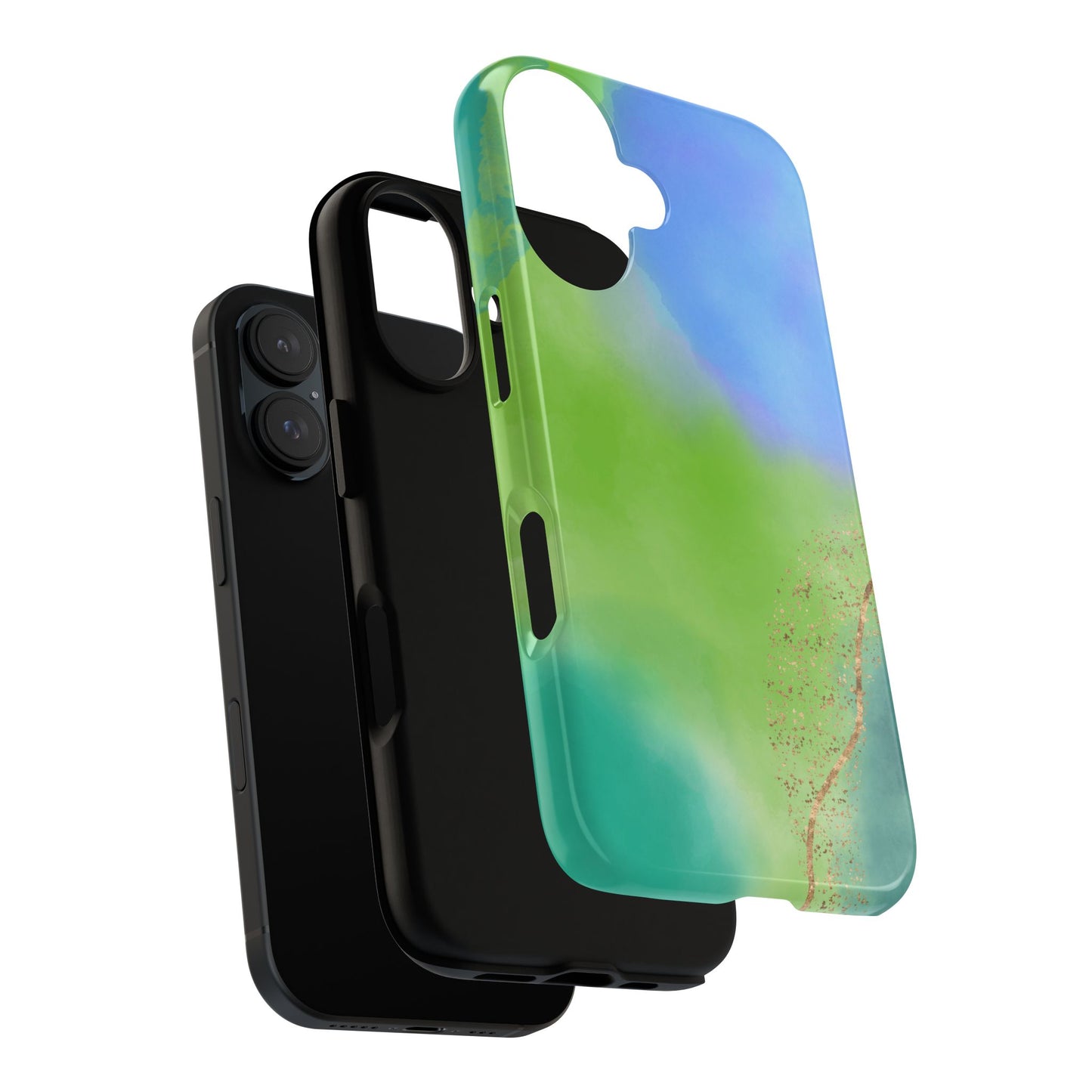 Artistic Tough Phone Case – Vibrant Green and Blue Abstract Design