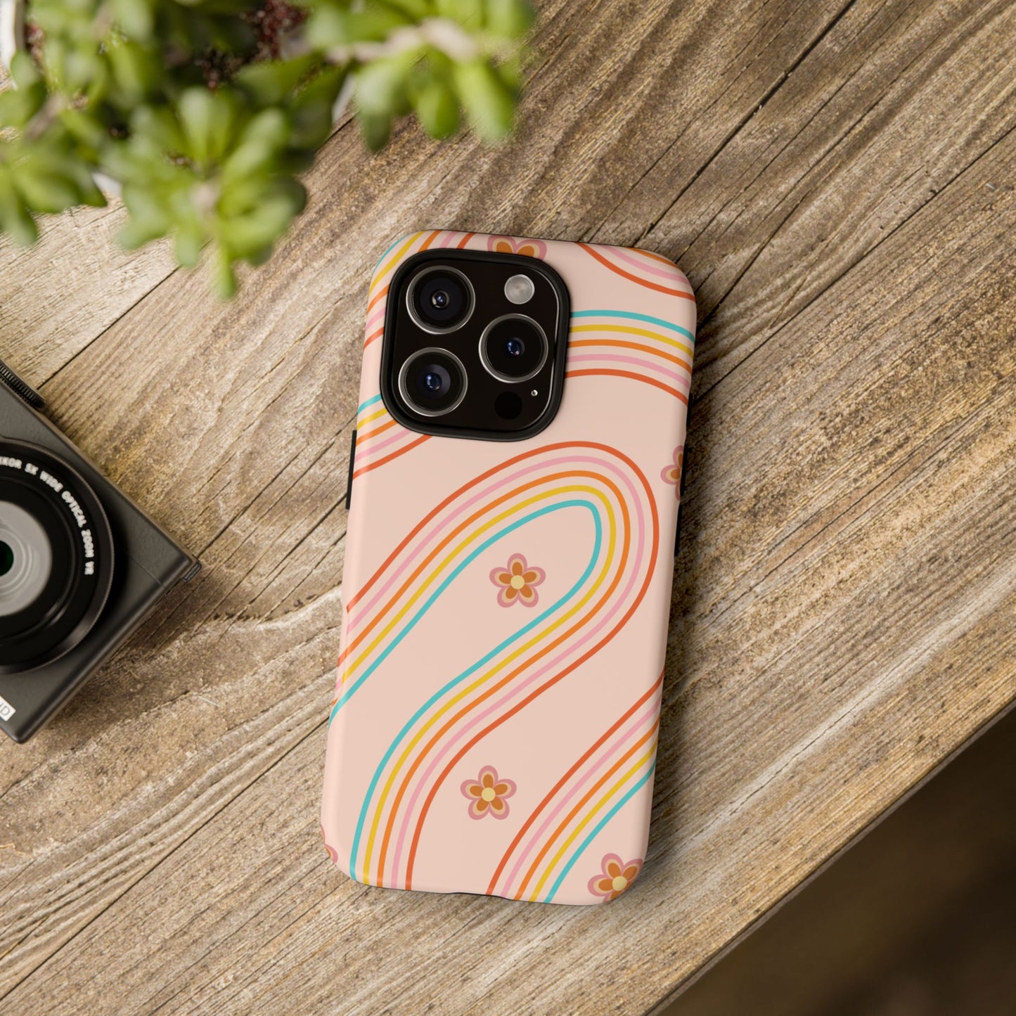 Retro Rainbow Phone Case - Tough & Stylish Floral Design