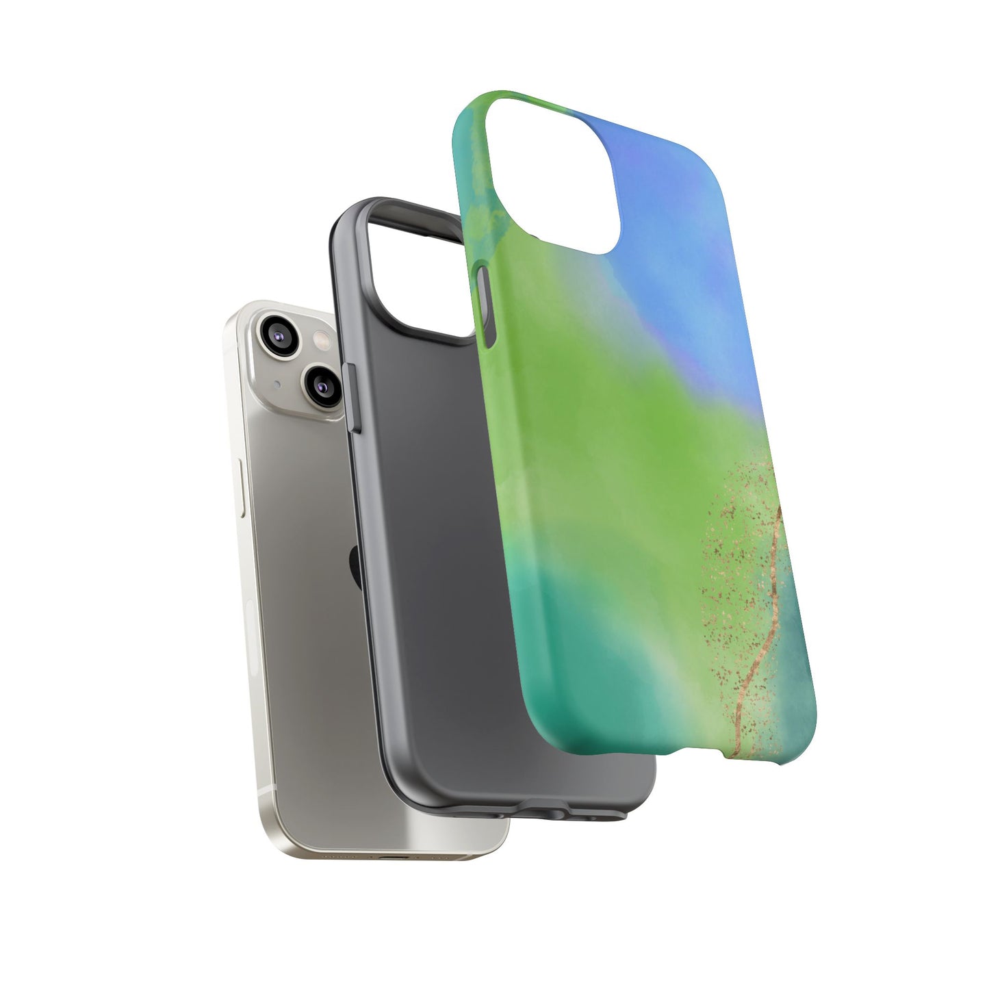Artistic Tough Phone Case – Vibrant Green and Blue Abstract Design