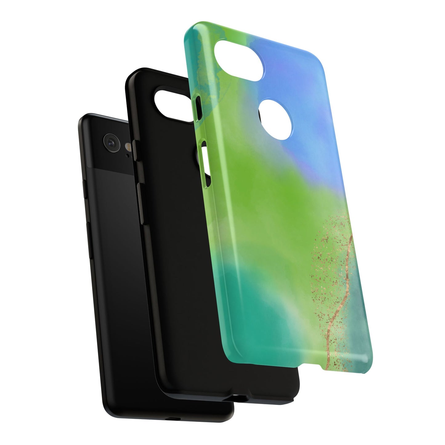 Artistic Tough Phone Case – Vibrant Green and Blue Abstract Design