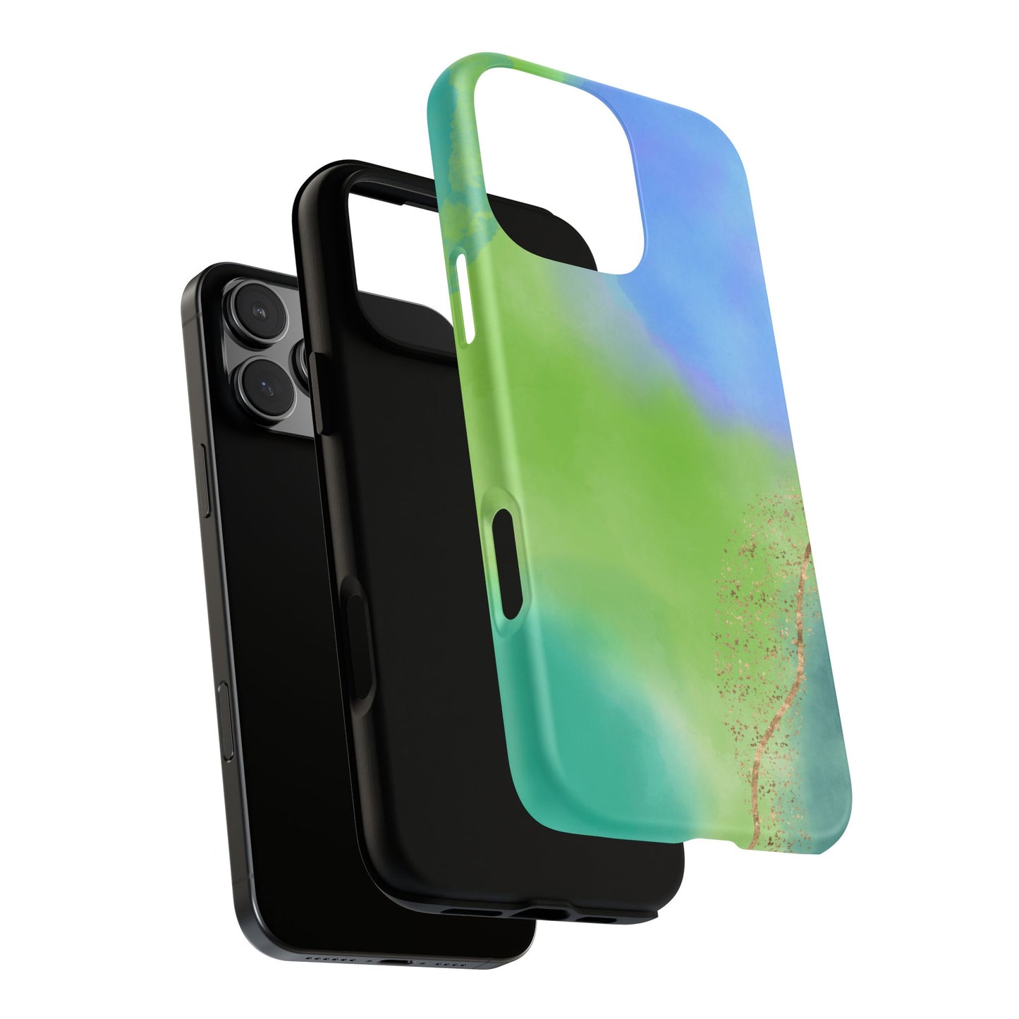 Artistic Tough Phone Case – Vibrant Green and Blue Abstract Design