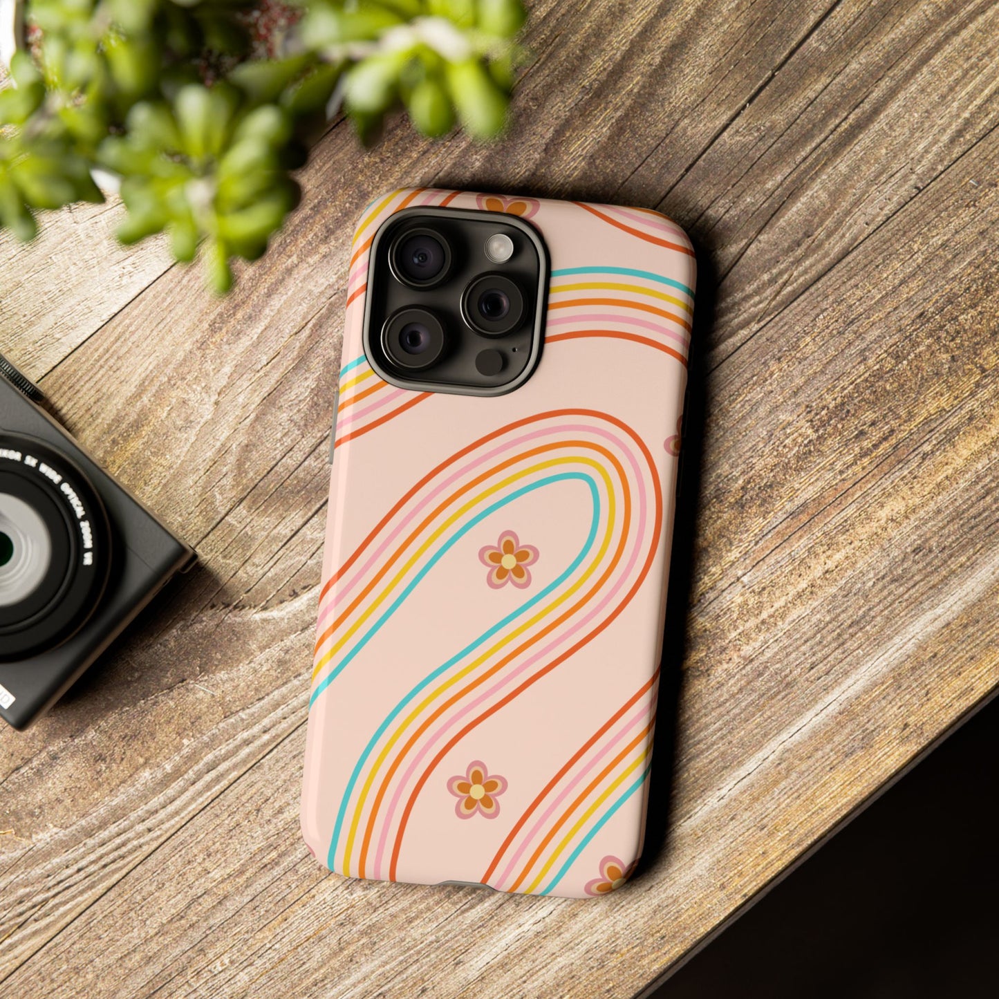 Retro Rainbow Phone Case - Tough & Stylish Floral Design