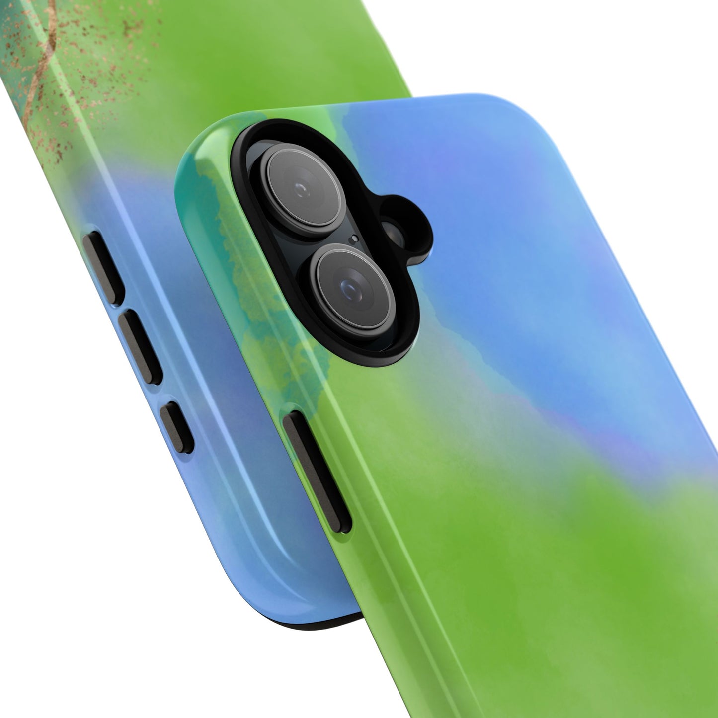 Artistic Tough Phone Case – Vibrant Green and Blue Abstract Design