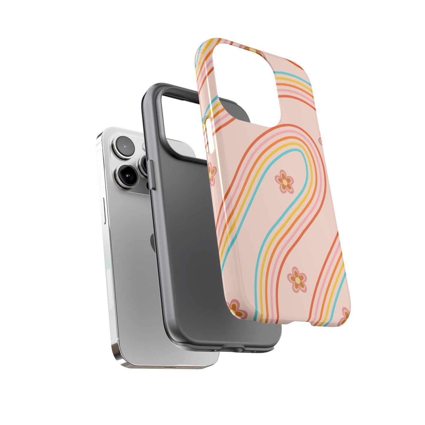 Retro Rainbow Phone Case - Tough & Stylish Floral Design