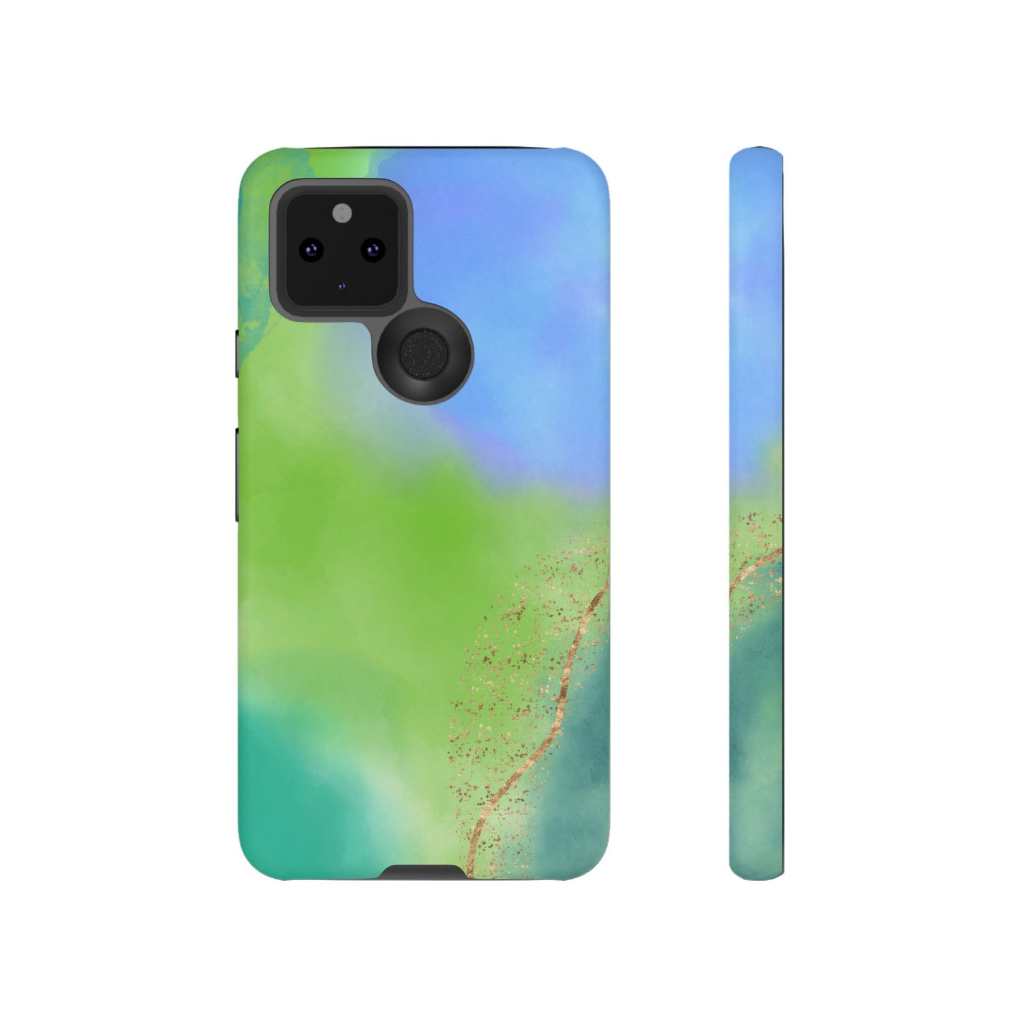 Artistic Tough Phone Case – Vibrant Green and Blue Abstract Design