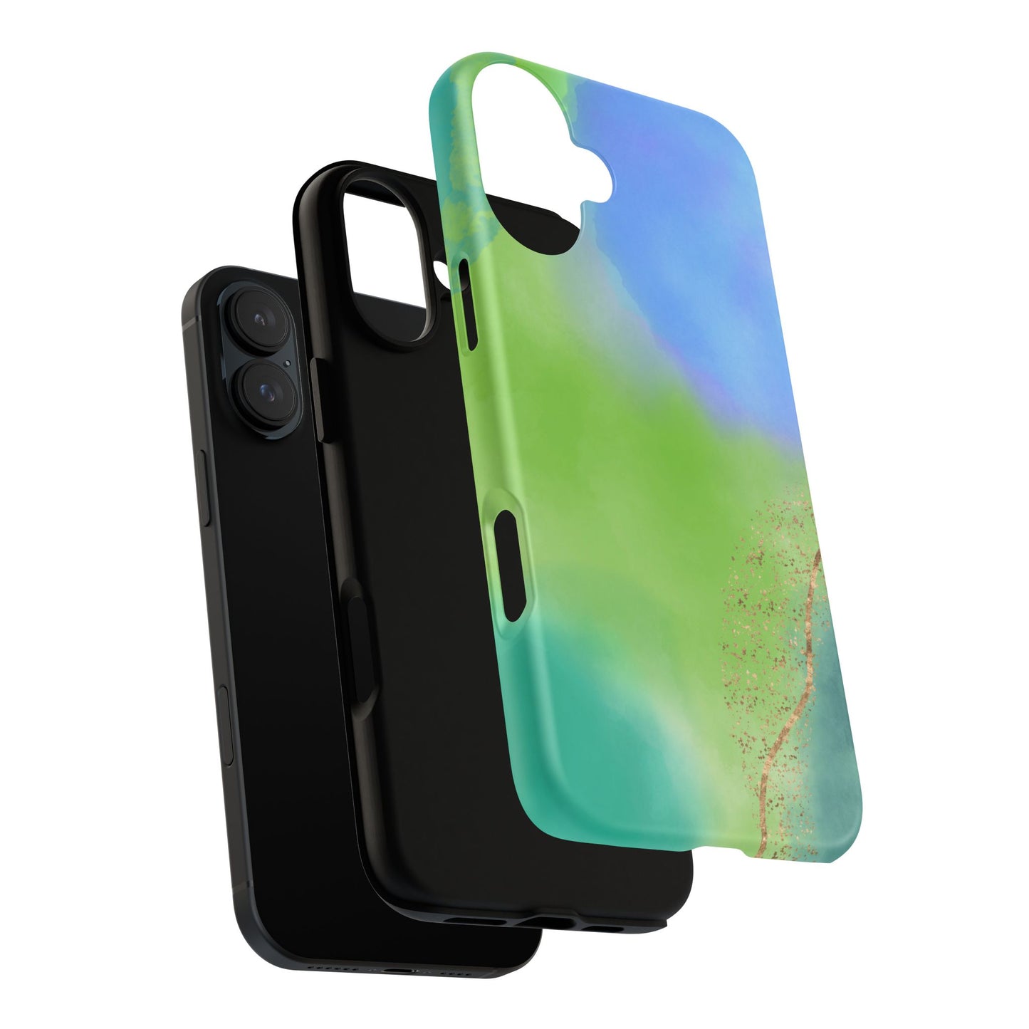 Artistic Tough Phone Case – Vibrant Green and Blue Abstract Design