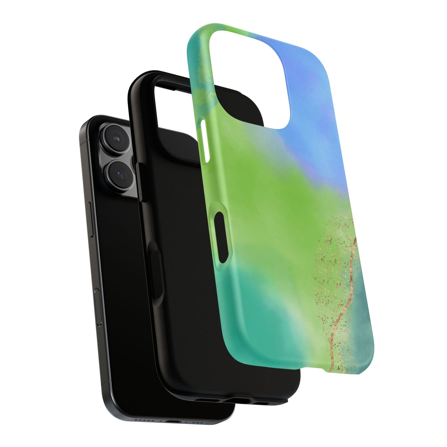 Artistic Tough Phone Case – Vibrant Green and Blue Abstract Design