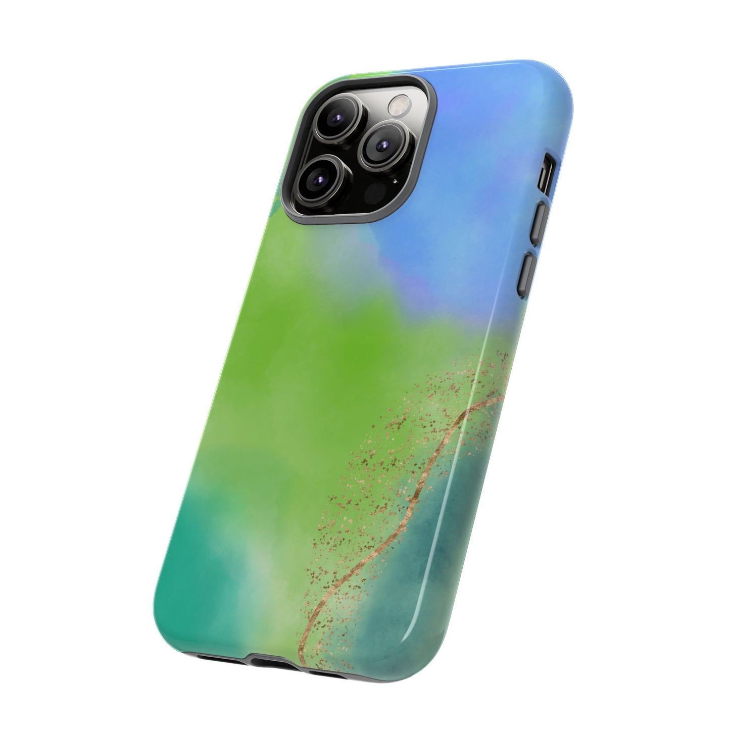 Artistic Tough Phone Case – Vibrant Green and Blue Abstract Design
