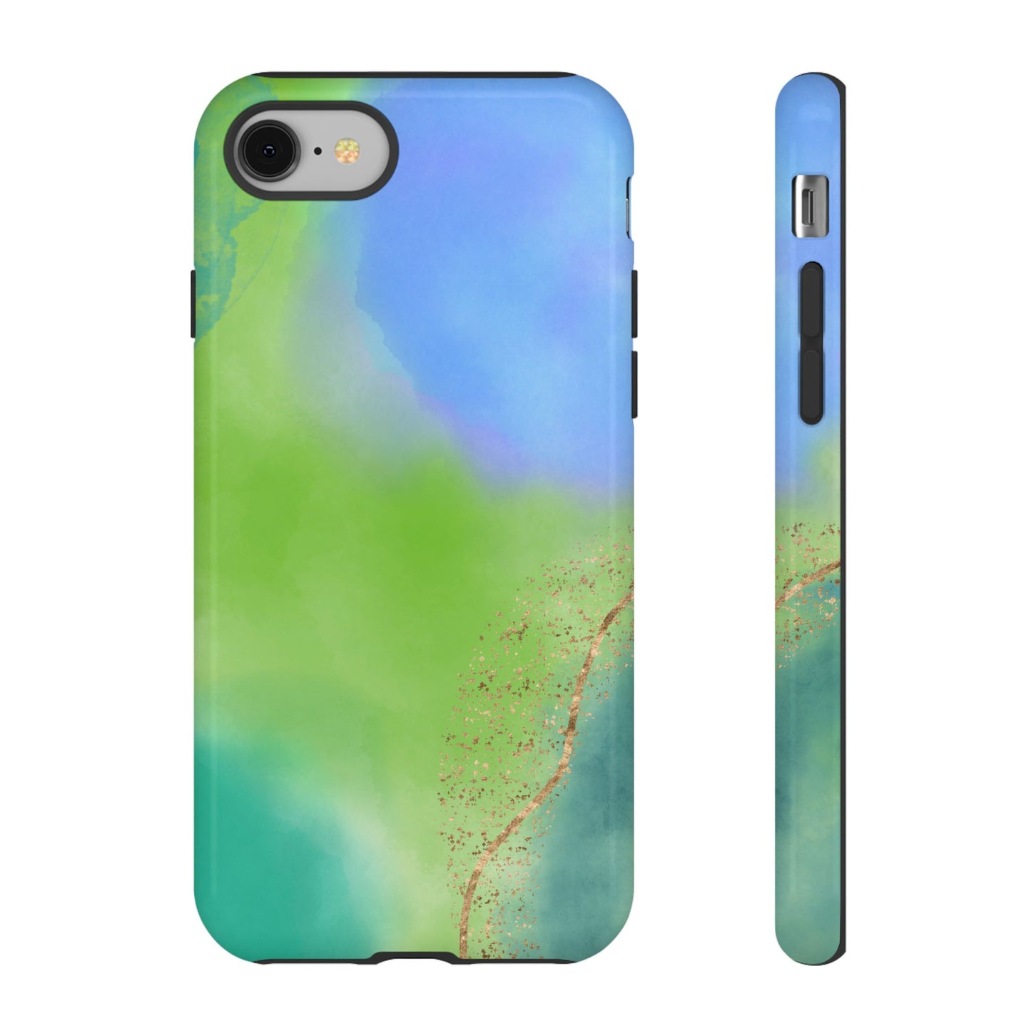 Artistic Tough Phone Case – Vibrant Green and Blue Abstract Design
