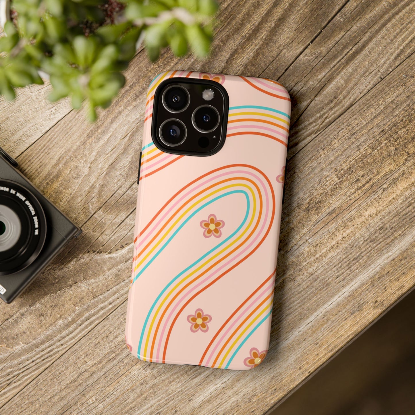 Retro Rainbow Phone Case - Tough & Stylish Floral Design