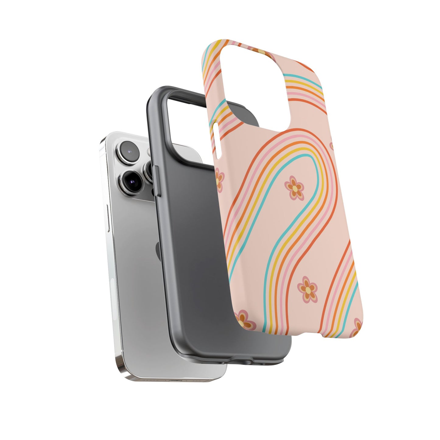 Retro Rainbow Phone Case - Tough & Stylish Floral Design